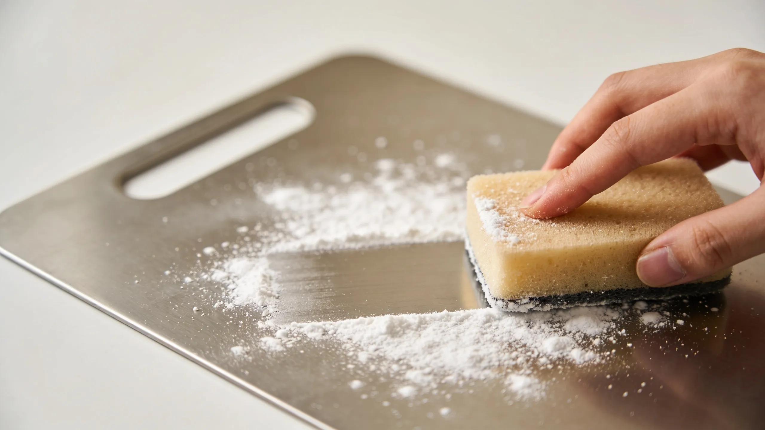 Using baking soda to clean a titanium chopping board
