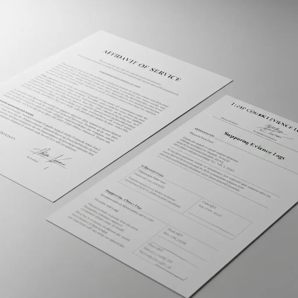 Affidavit of service and accompanying digital evidence logs ready for court