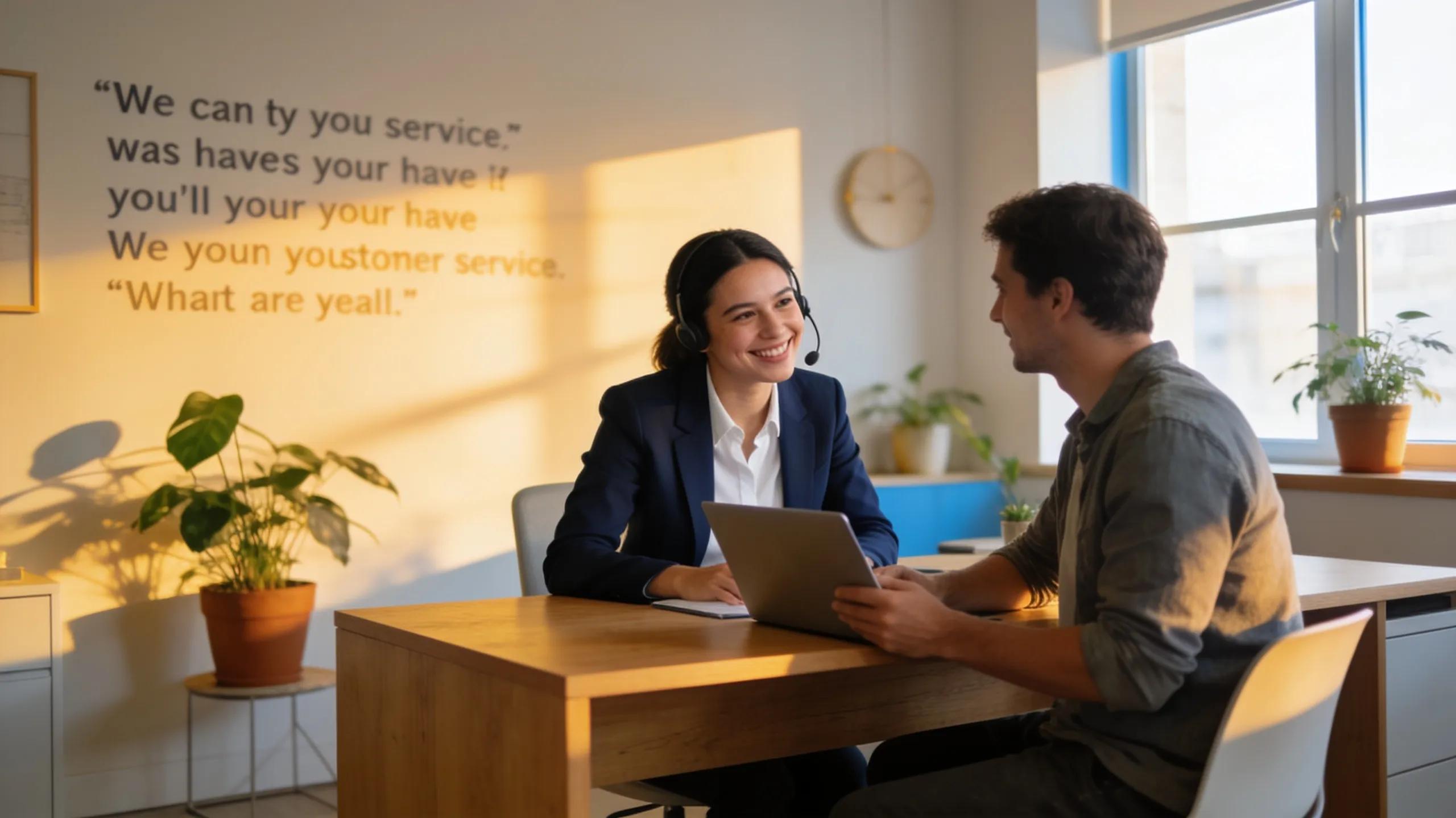 Customer service representative assisting a customer, showcasing reliability and friendliness in service.