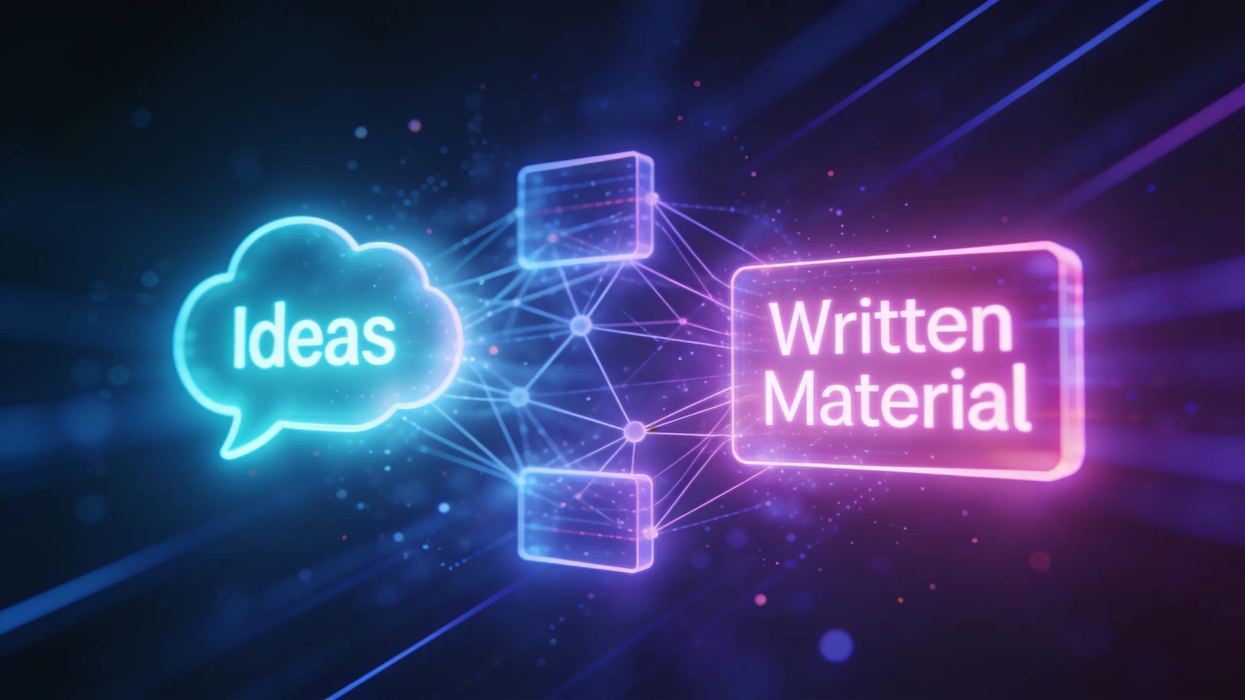 A futuristic depiction of generative AI in content creation, highlighting the transformation of ideas into written material. A futuristic depiction of generative AI in content creation, highlighting the transformation of ideas into written material.