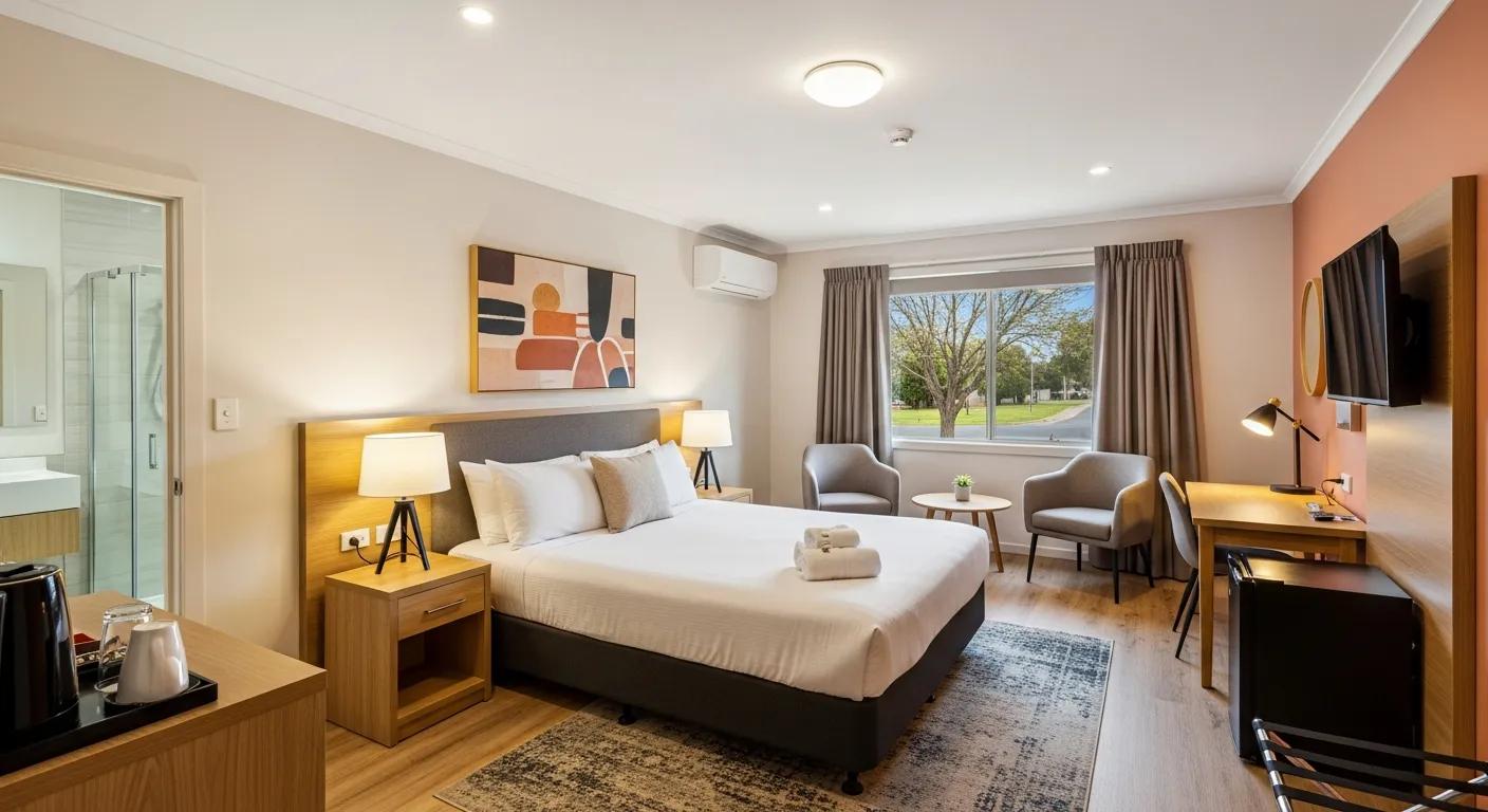Comfortable Euroa motel room with modern amenities and warm décor