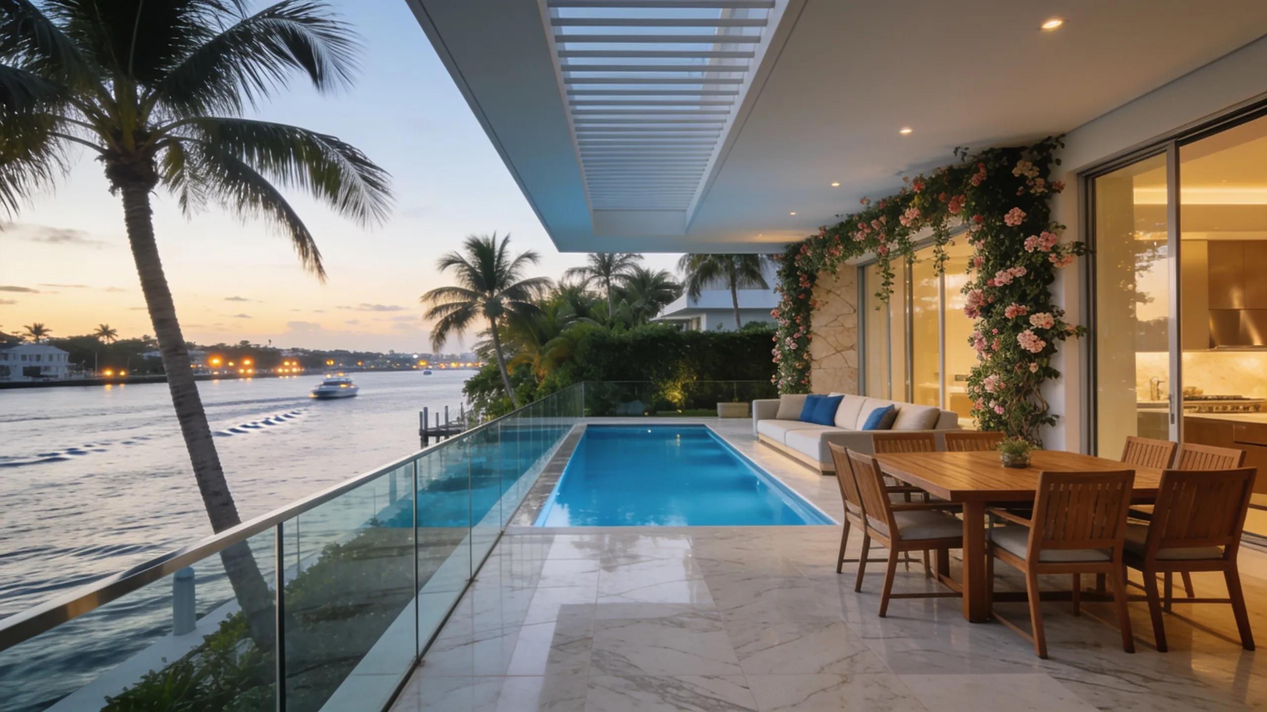 Luxurious kanal waterfront home terrace in Nautilus Miami Beach 