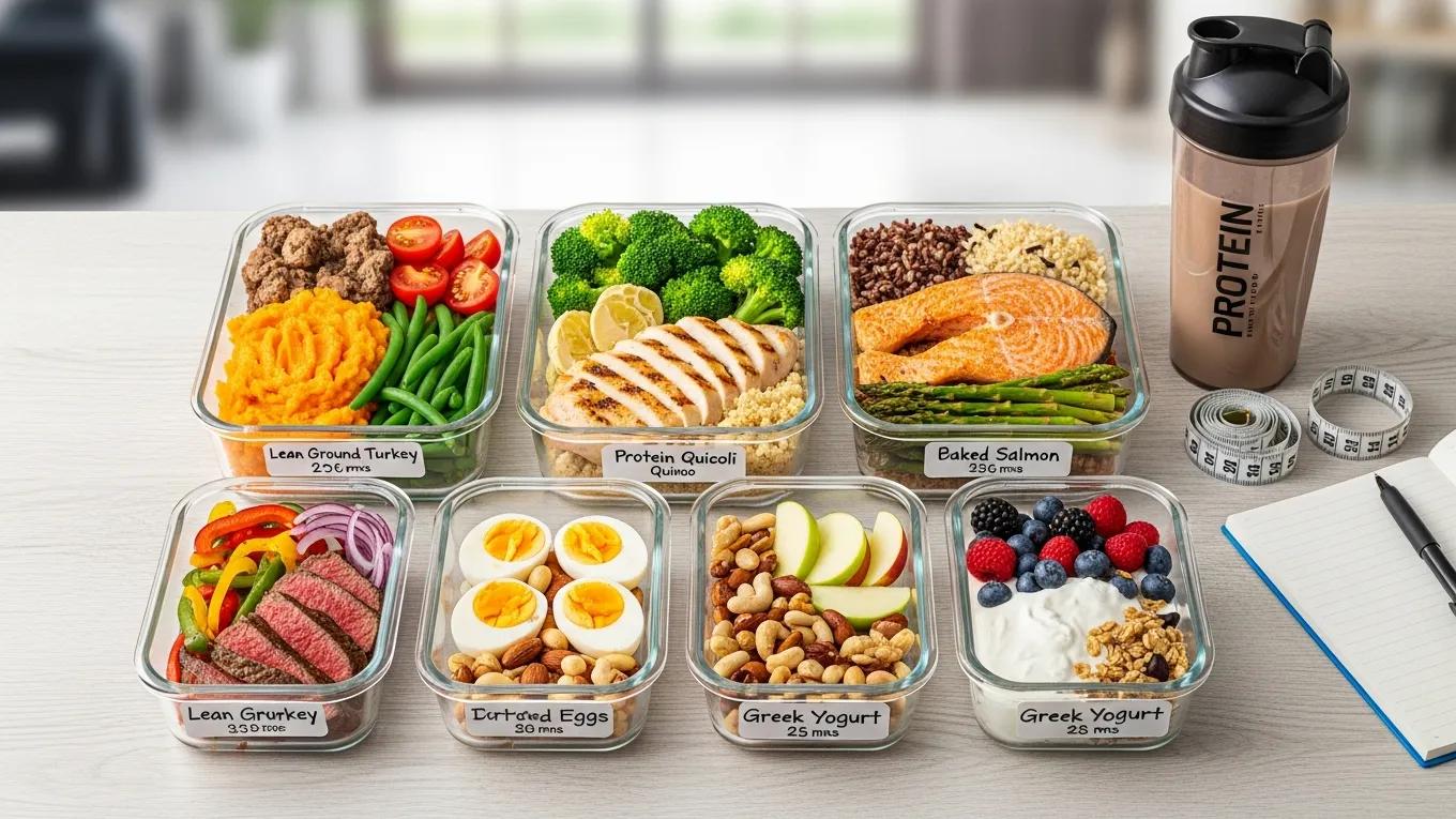 Healthy meal prep with protein-rich foods for muscle building