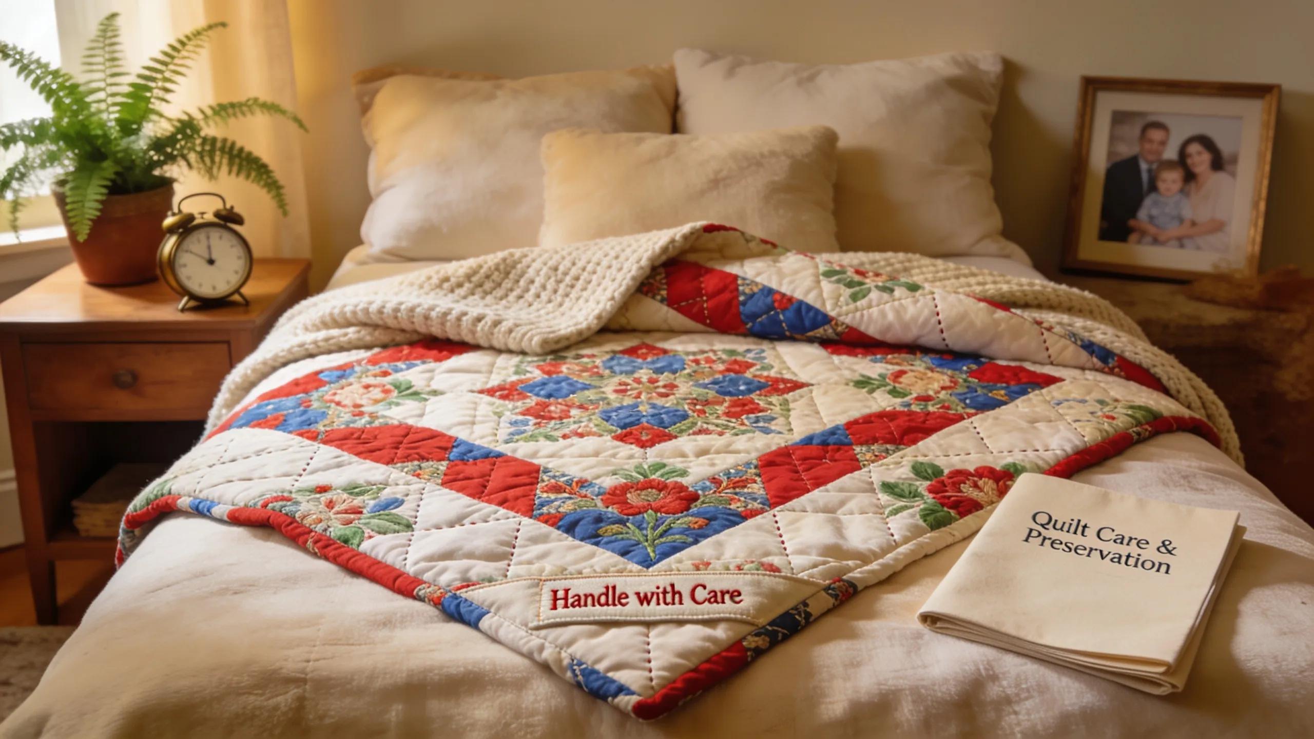 Beautiful quilt displayed on a cozy bed, highlighting quilt care and preservation techniques