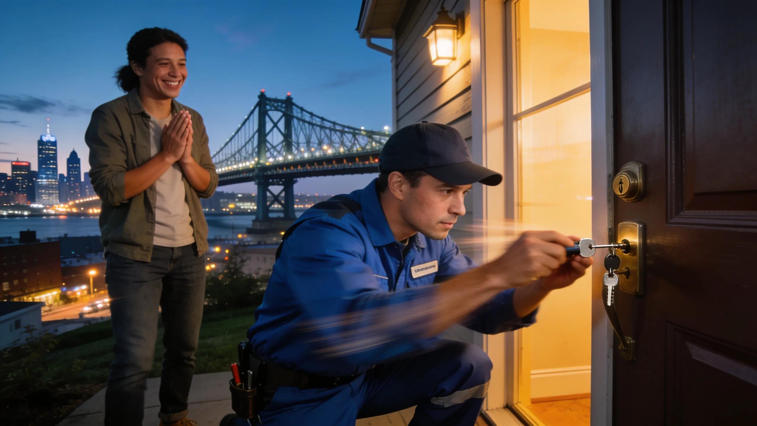 Emergency locksmith assisting a homeowner during a lockout scenario