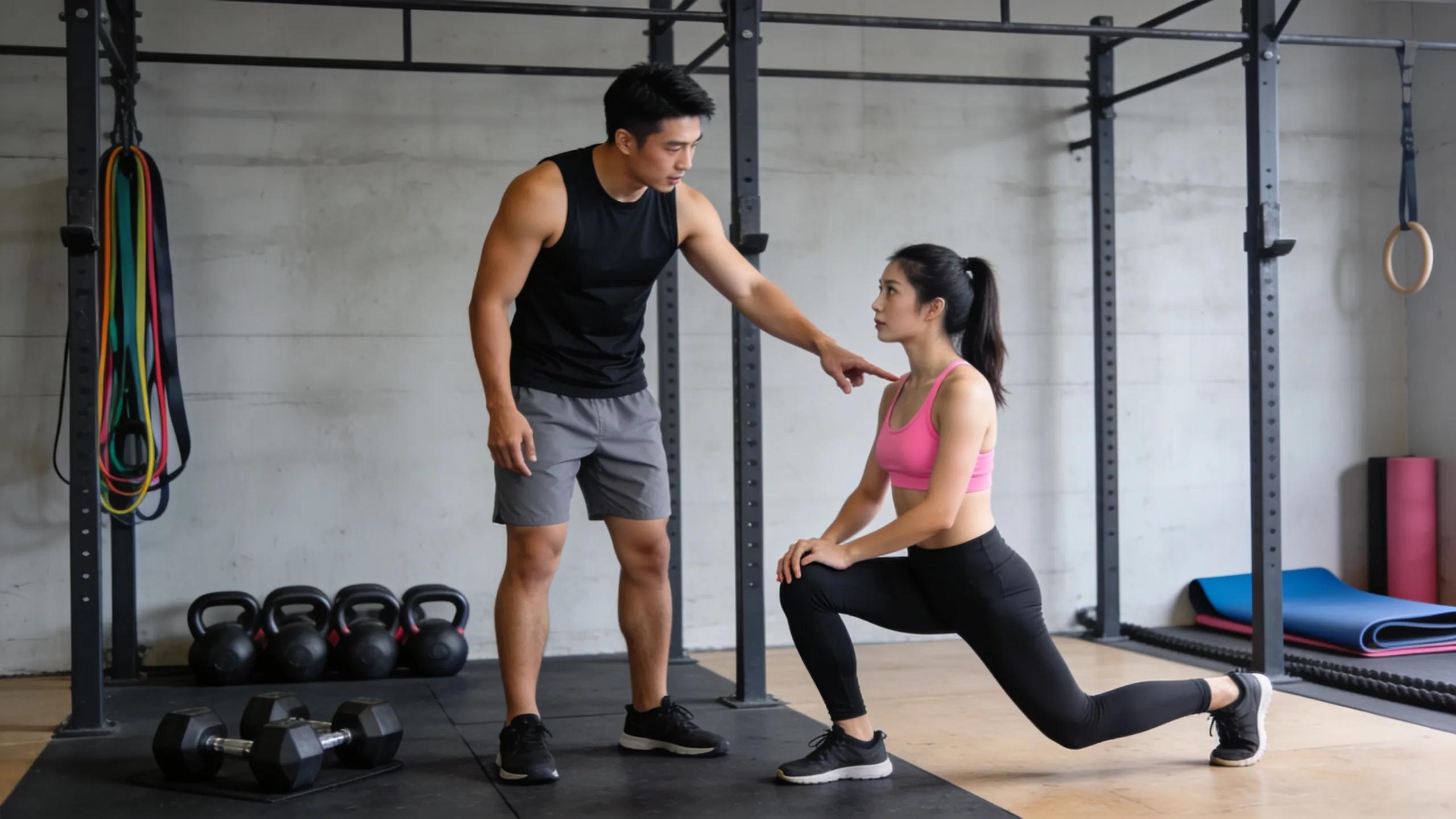 Trainer explaining exercise techniques to a client, highlighting evidence-based coaching methods