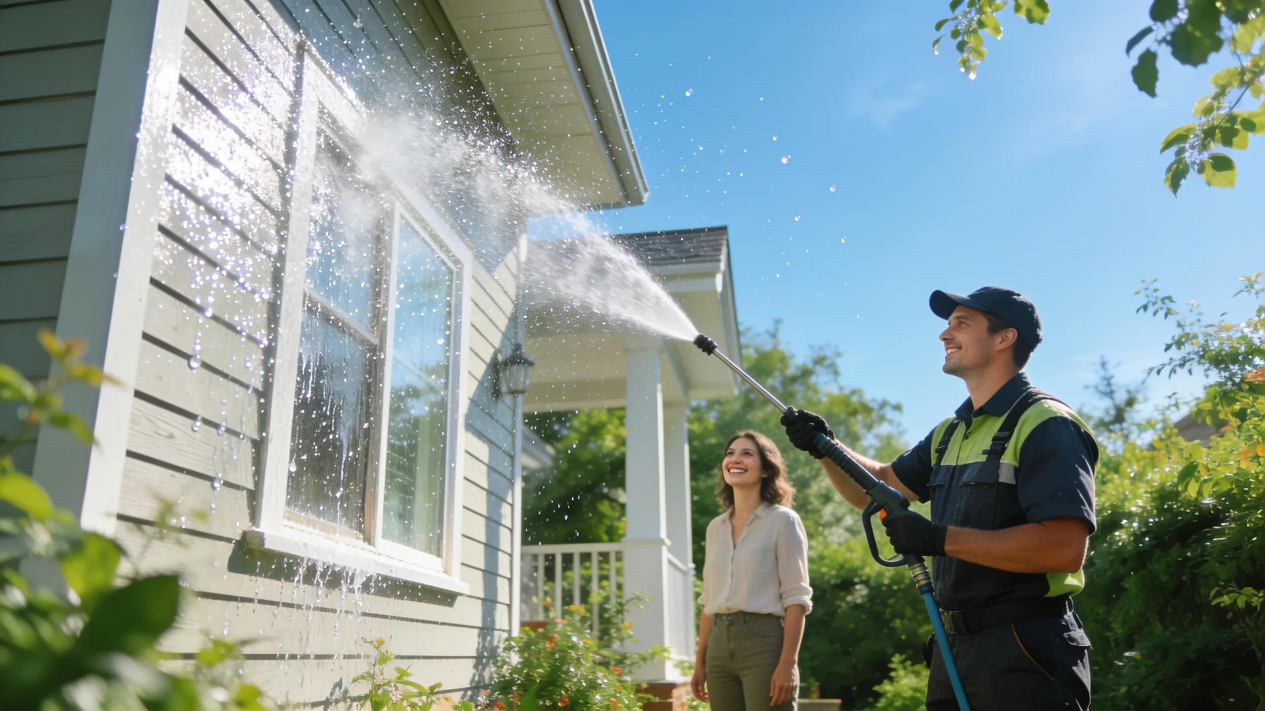 Professional house washing service enhancing home's curb appeal and protecting exterior surfaces