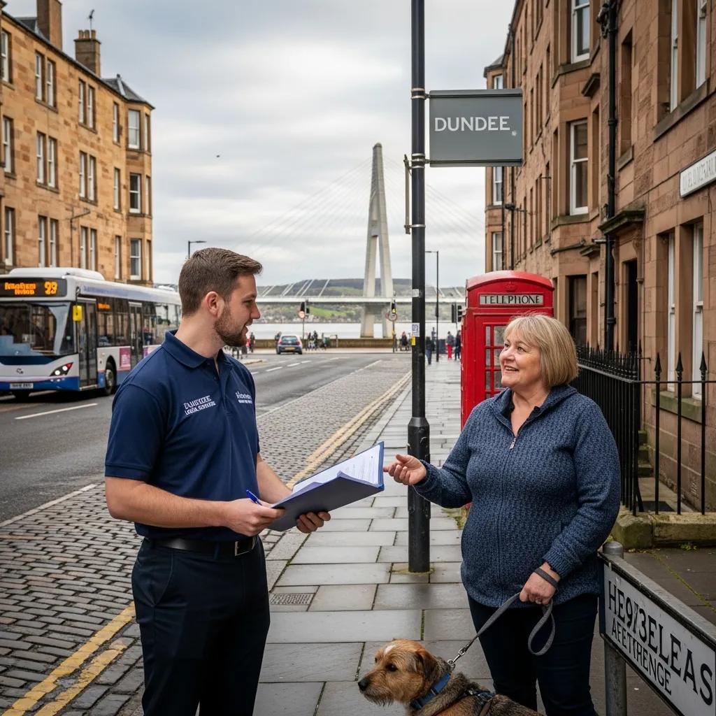 Process server speaking with a local resident in Dundee — demonstrating practical local knowledge
