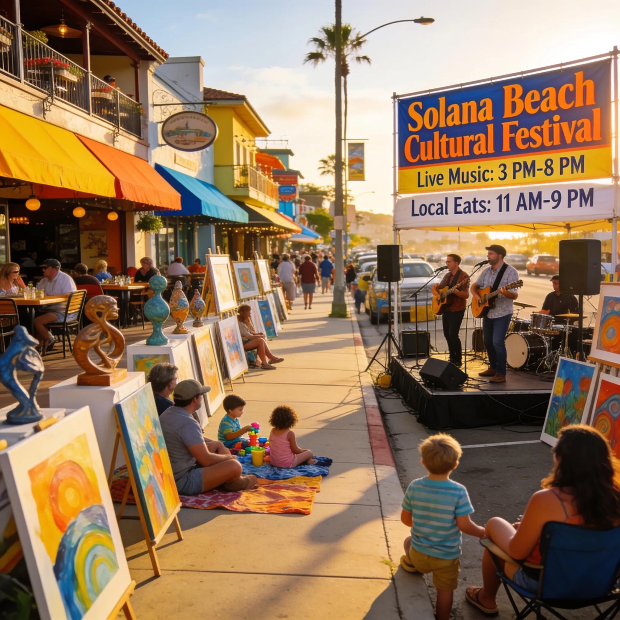 Solana Beach outdoor event with art, dining, and live music