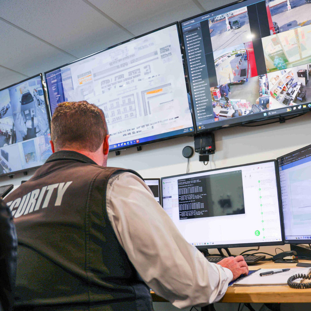 Modern control room with CCTV feeds enhancing commercial property security