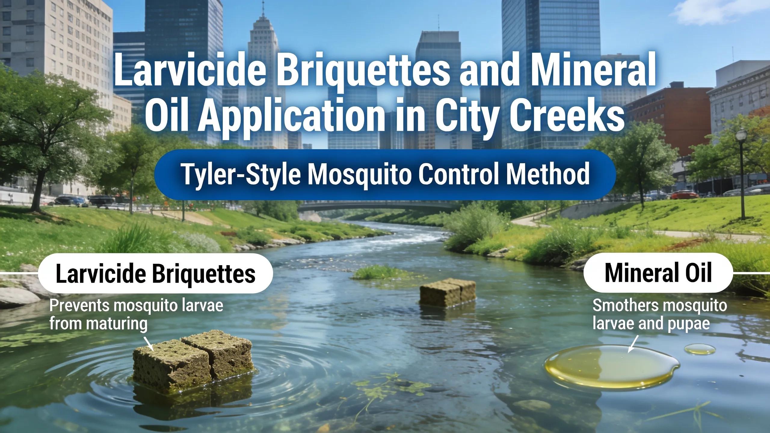 Cities like Tyler use larvicide briquettes in creeks and streams and apply mineral oil