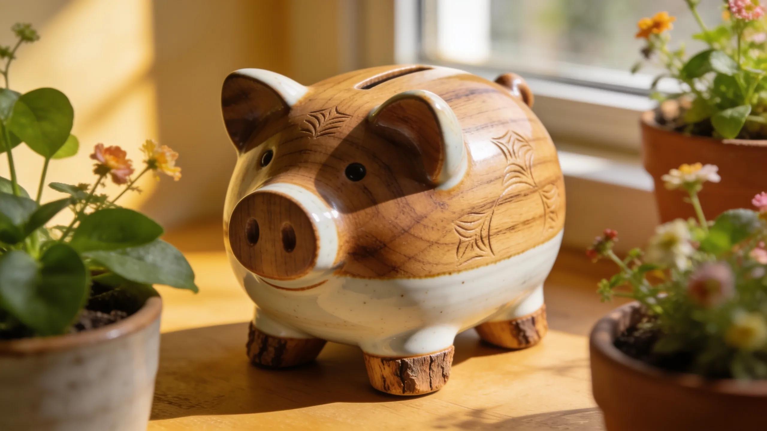 Handcrafted eco-friendly piggy bank exemplifying sustainable design and craftsmanship