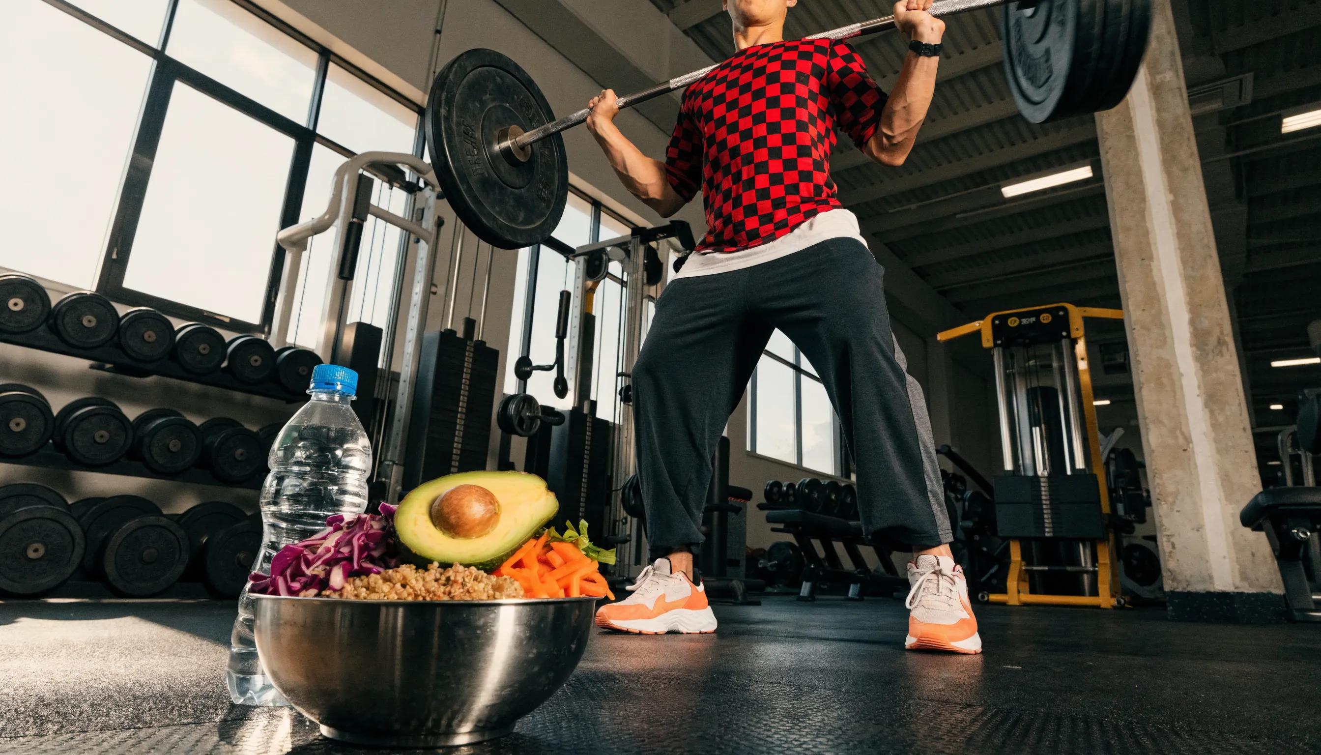 Person lifting weights with a healthy meal illustrating the benefits of nutrition coaching