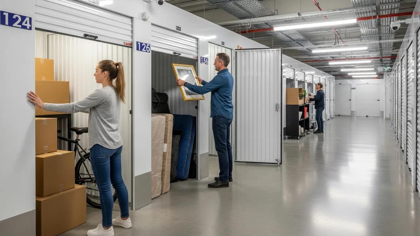 Secure and accessible storage facility with individuals conveniently using storage units