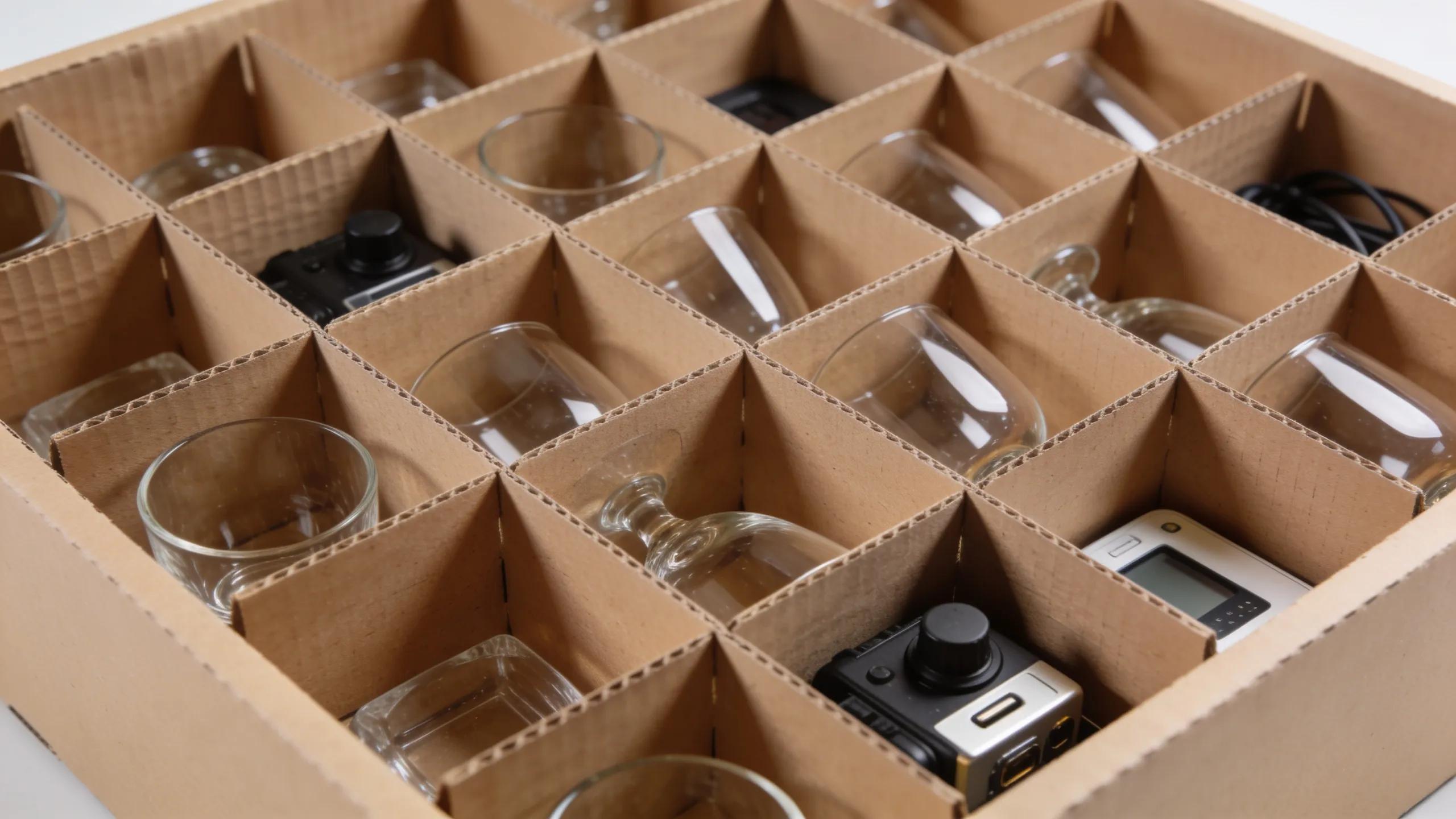 Cardboard divider packaging with individual cells keeps fragile and mixed items organized, separated, steady