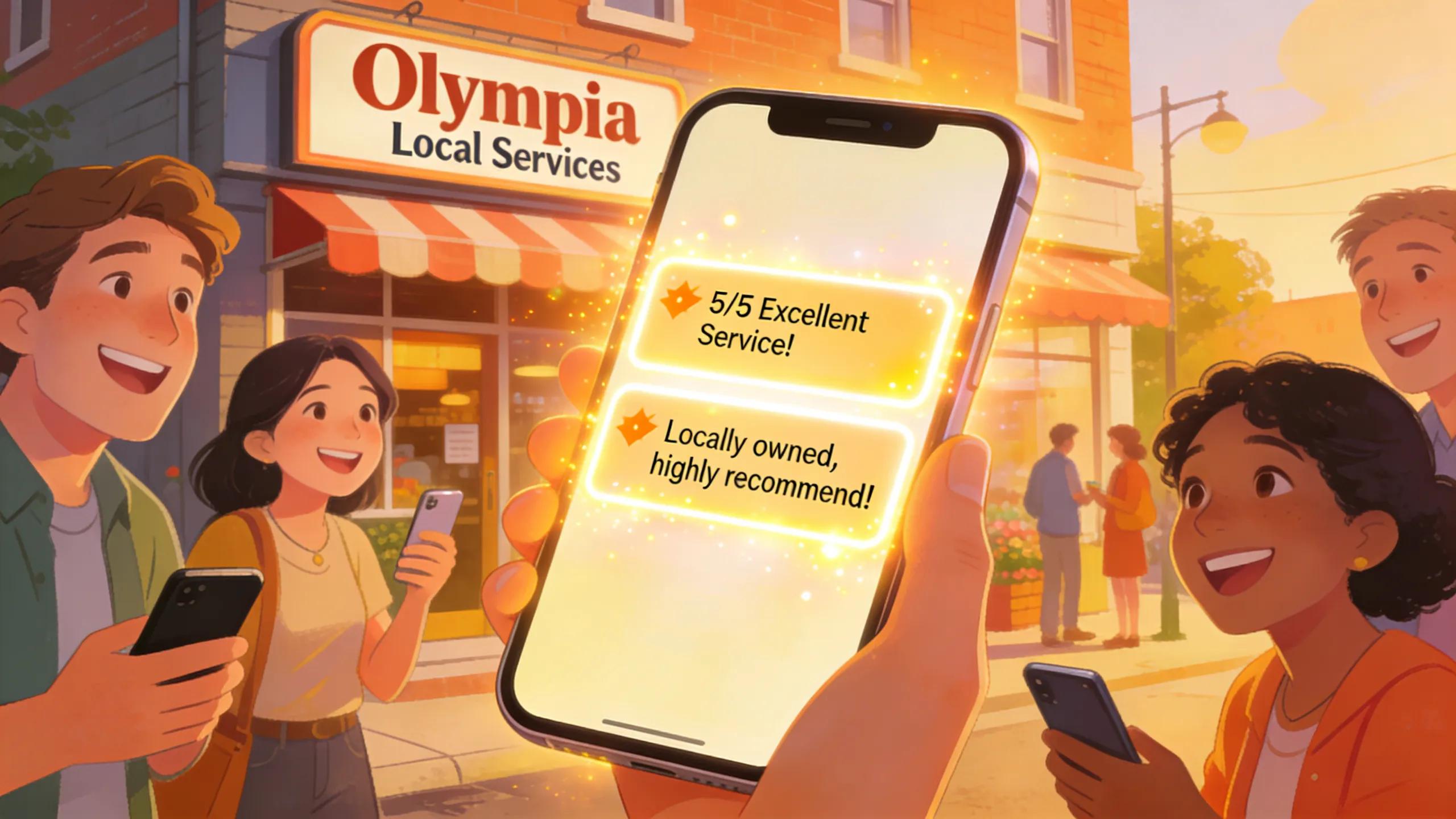 Smartphone displaying positive online reviews with community elements