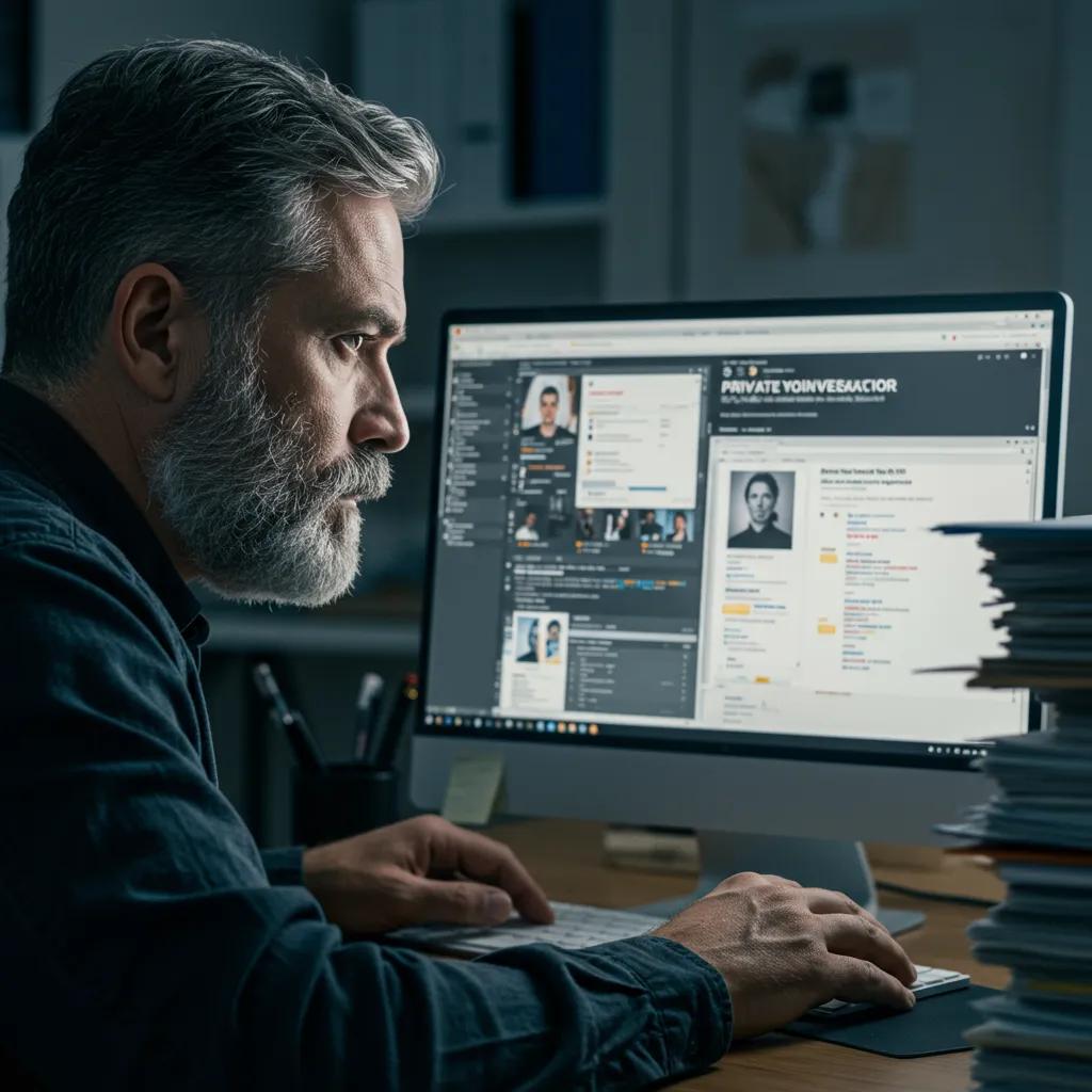 A private investigator conducting thorough online research for people tracing services.