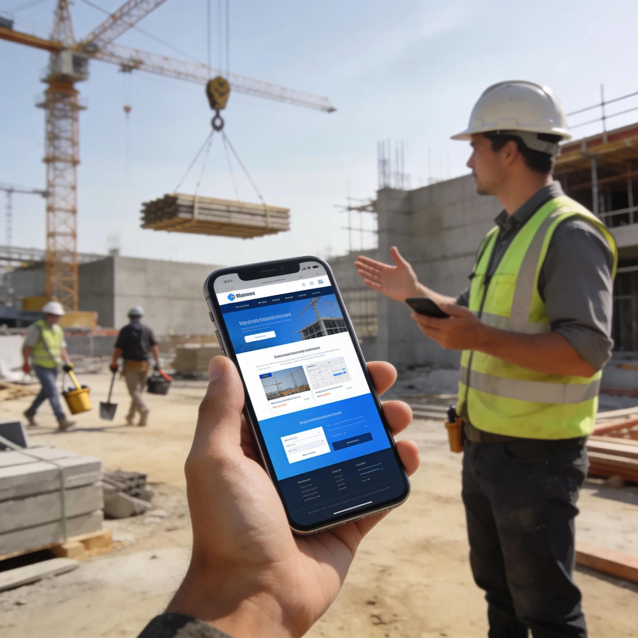 Construction professional accessing mobile-optimized website on smartphone