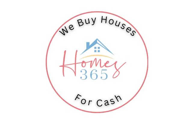 Logo with house illustration and text "Homes 365 - We Buy Houses For Cash"