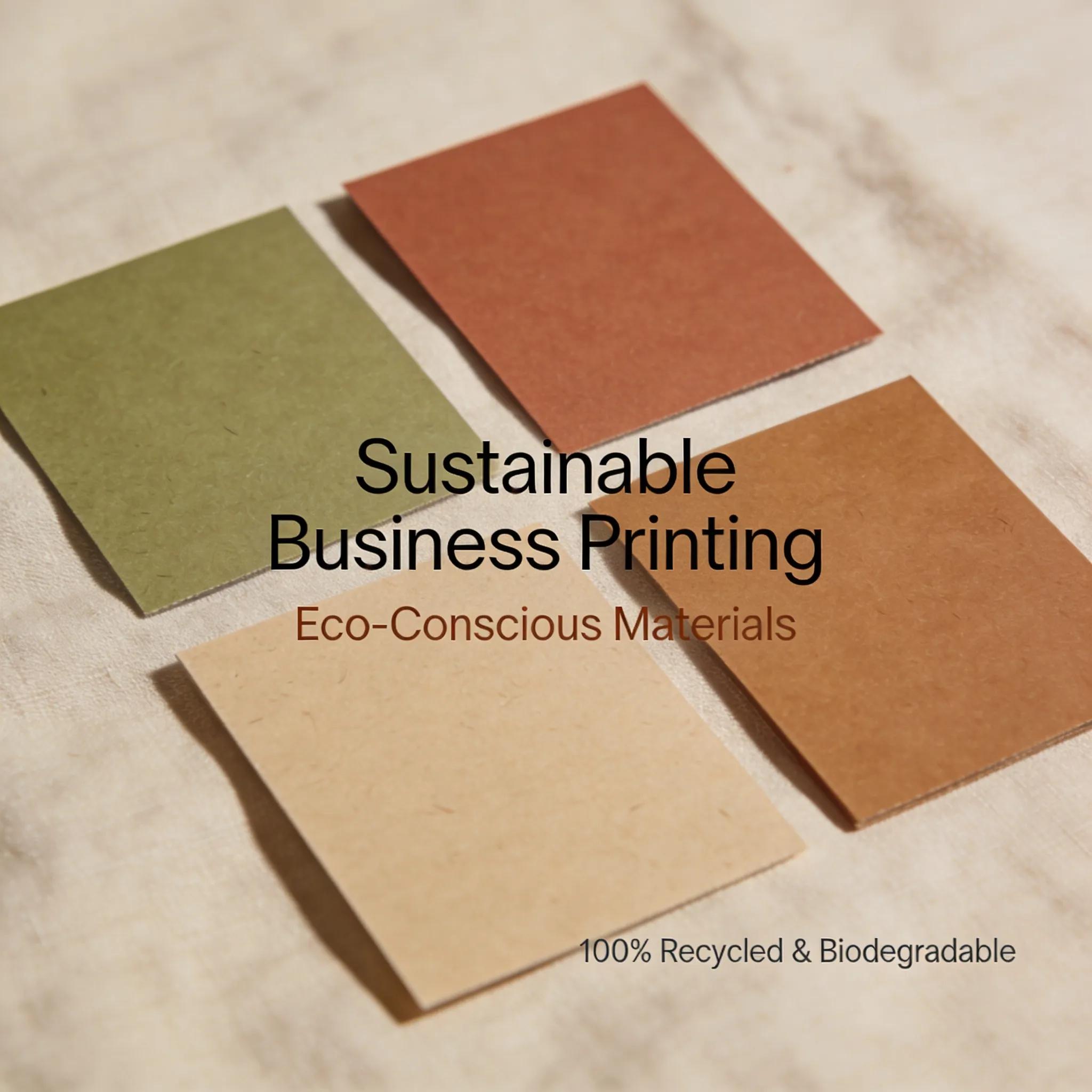 Eco-friendly materials for business cards including recycled and biodegradable options Sustainable business card materials and finishes, eco-conscious recycled cardstock options.