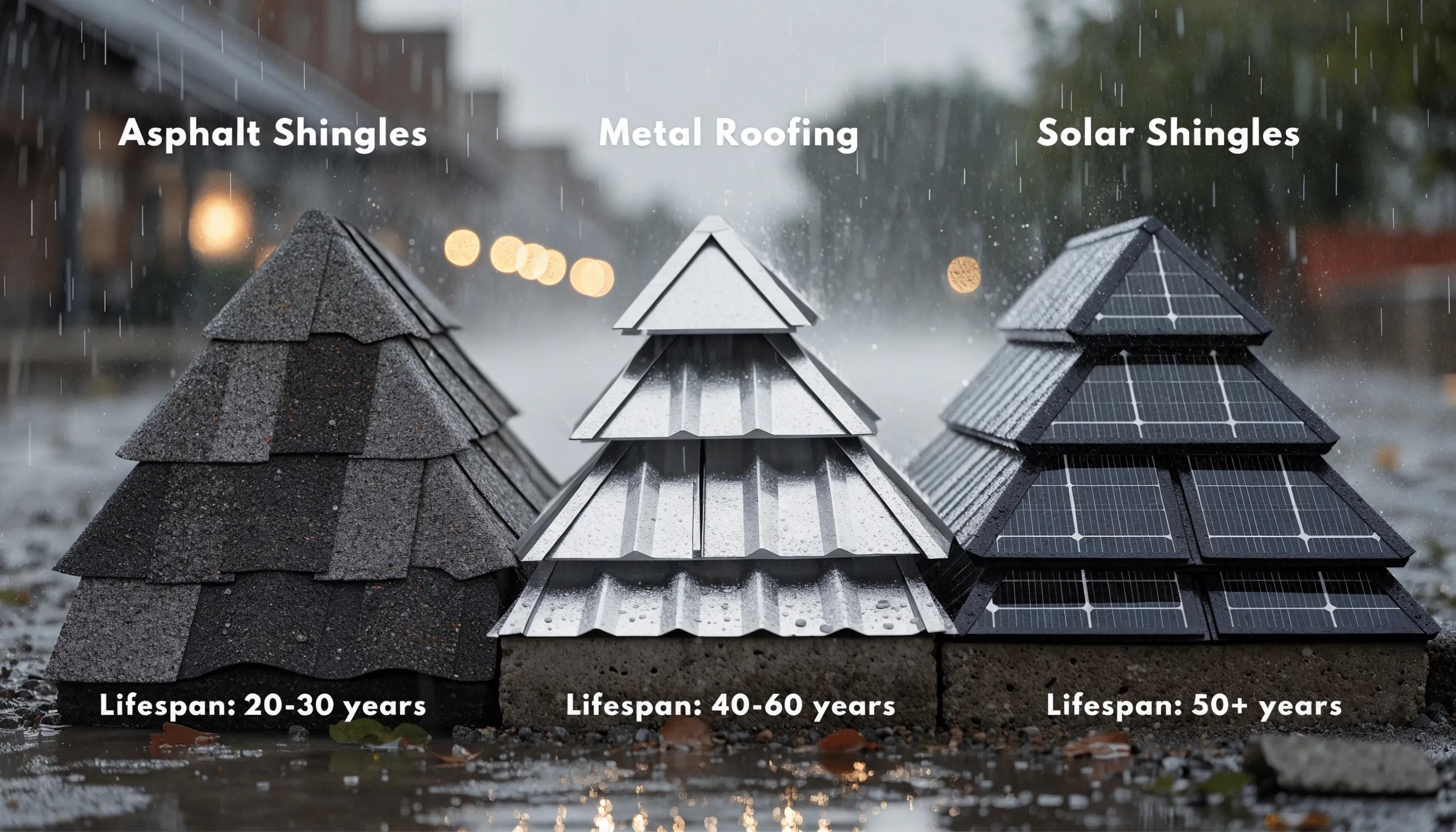Comparison of roofing materials for solar installations, emphasizing lifespan and durability