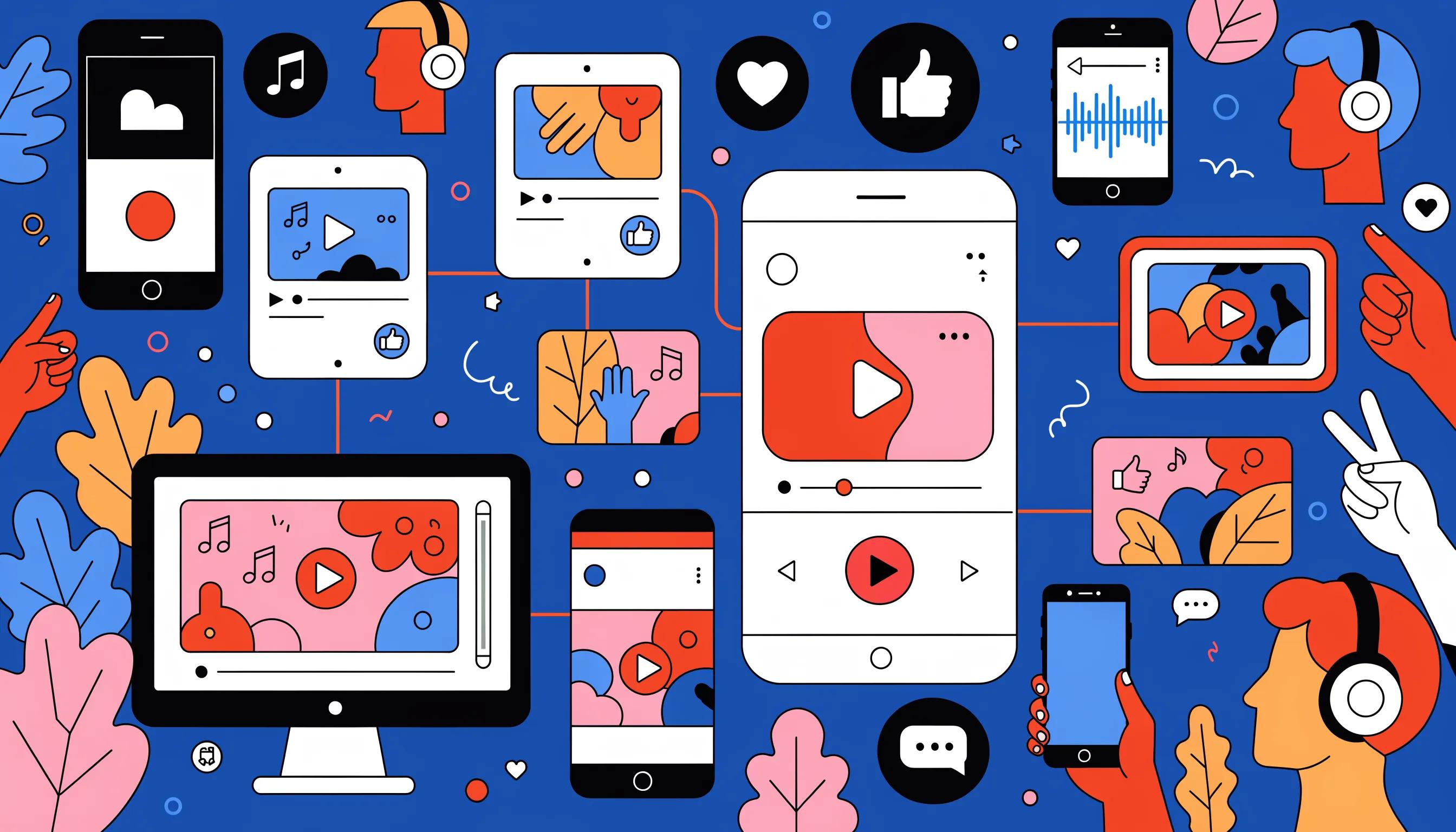 Vibrant representation of social media engagement through AI video snippets Vibrant representation of social media engagement through AI video snippets