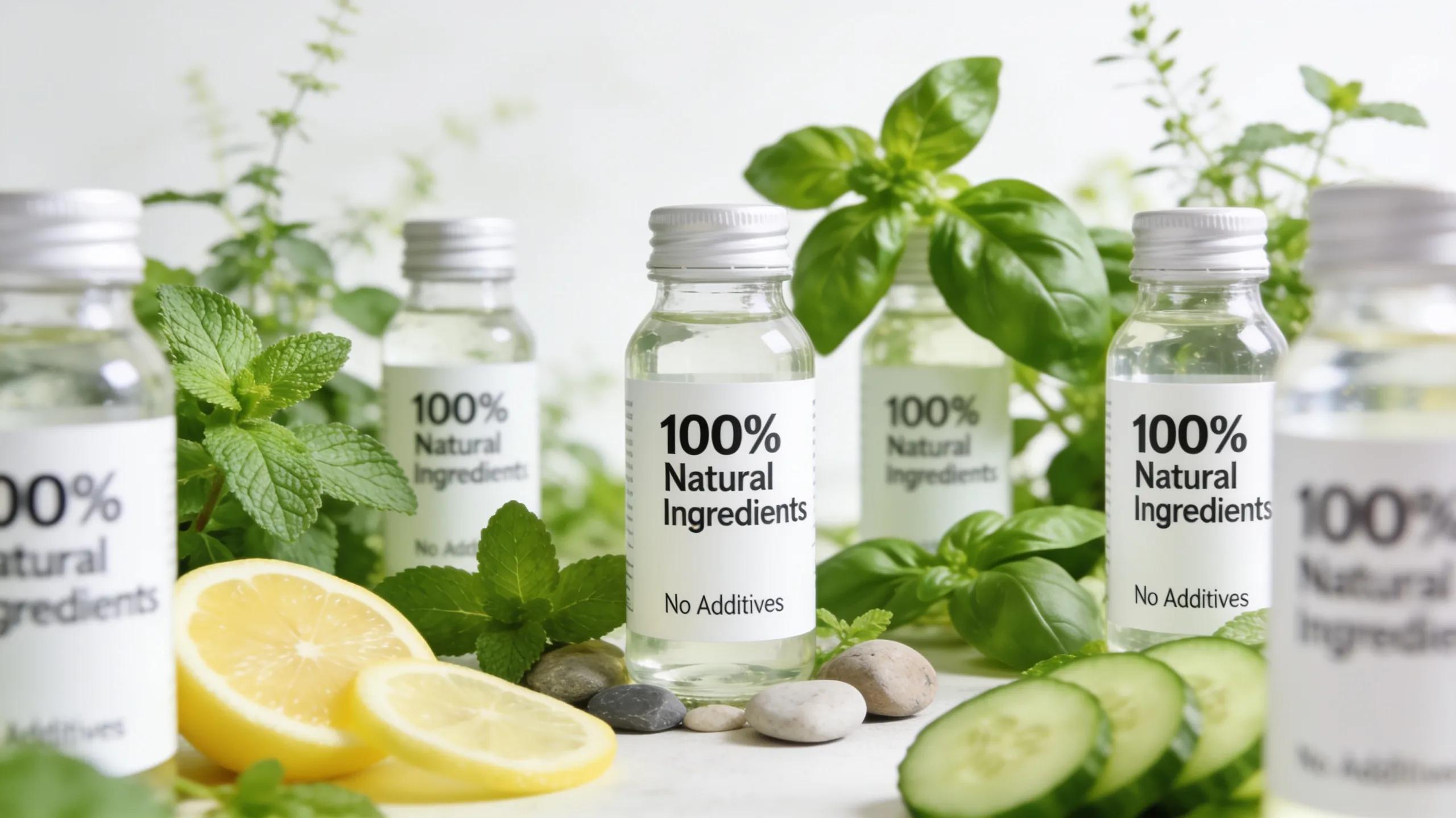 Clean-label energy shot bottles with natural ingredients emphasizing health and wellness