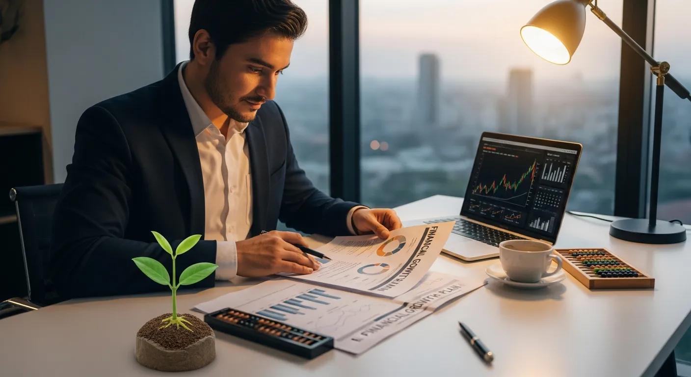 Professional reviewing a financial plan, symbolizing career and financial transformation