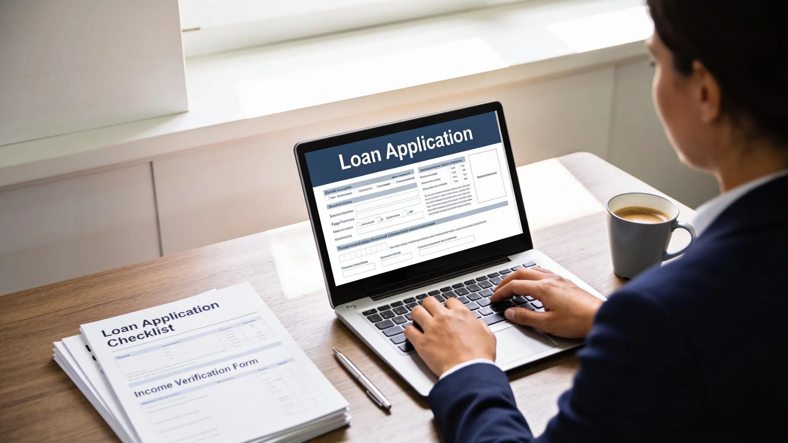 Individual completing a loan application on a laptop in a modern workspace, depicting the funding process for payday loans Individual completing a loan application on a laptop in a modern workspace, depicting the funding process for payday loans