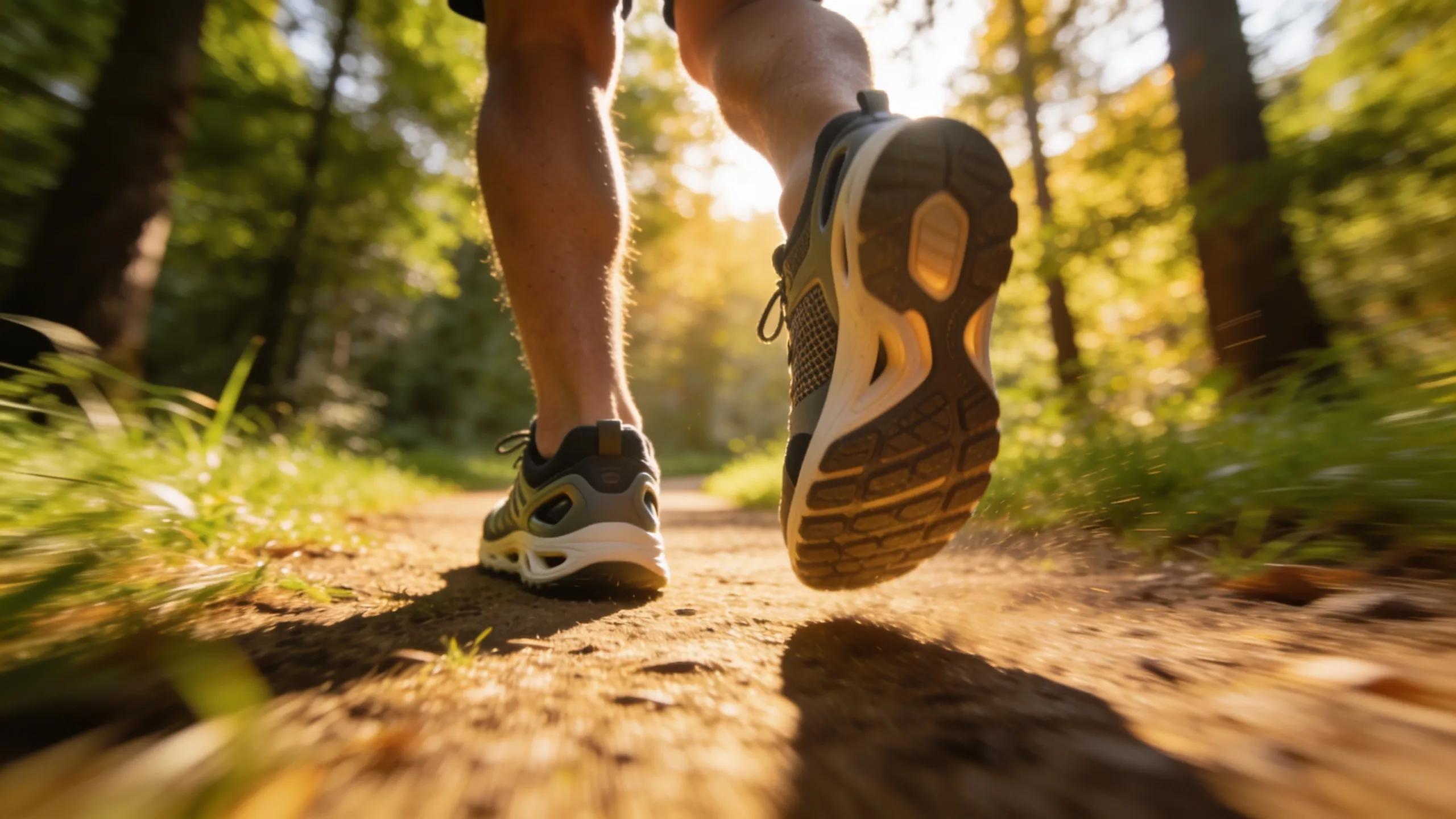 Person wearing orthopedic shoes while walking, demonstrating mobility and comfort