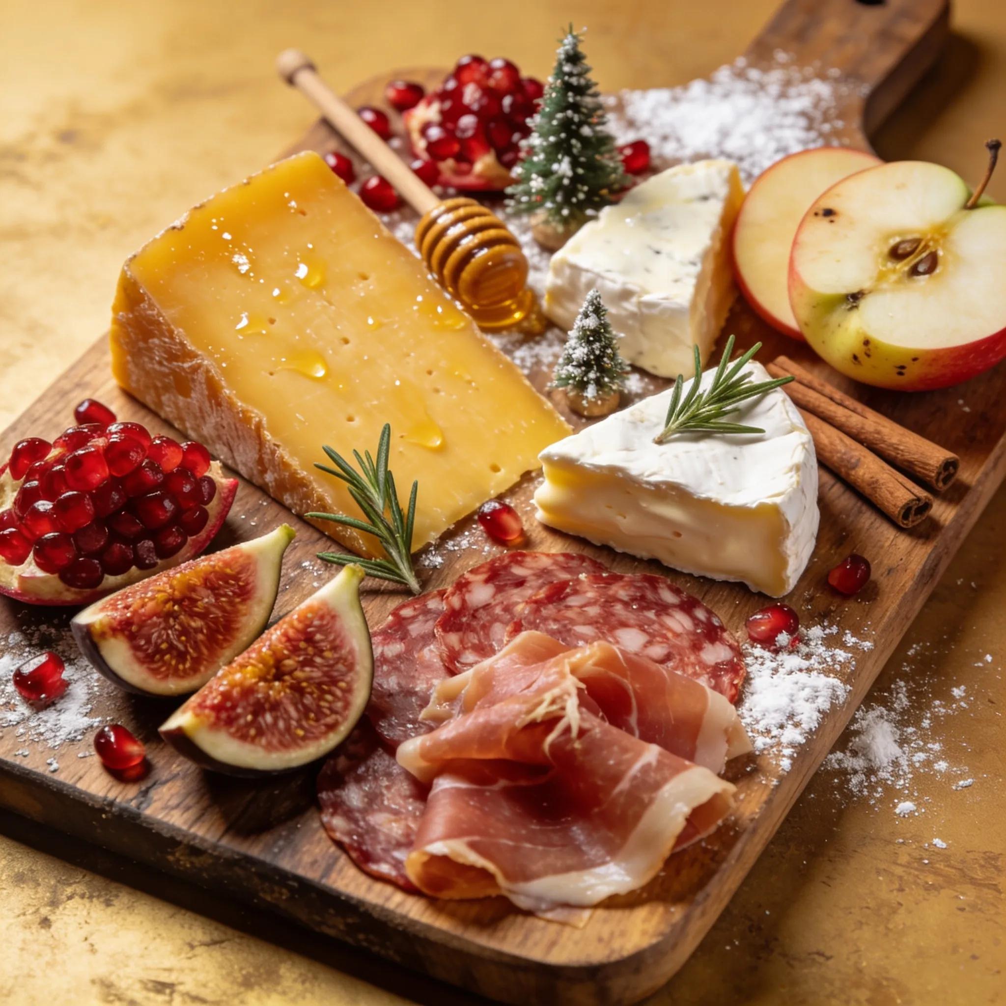 Sophisticated cheese and charcuterie board with seasonal fruits and gourmet selections