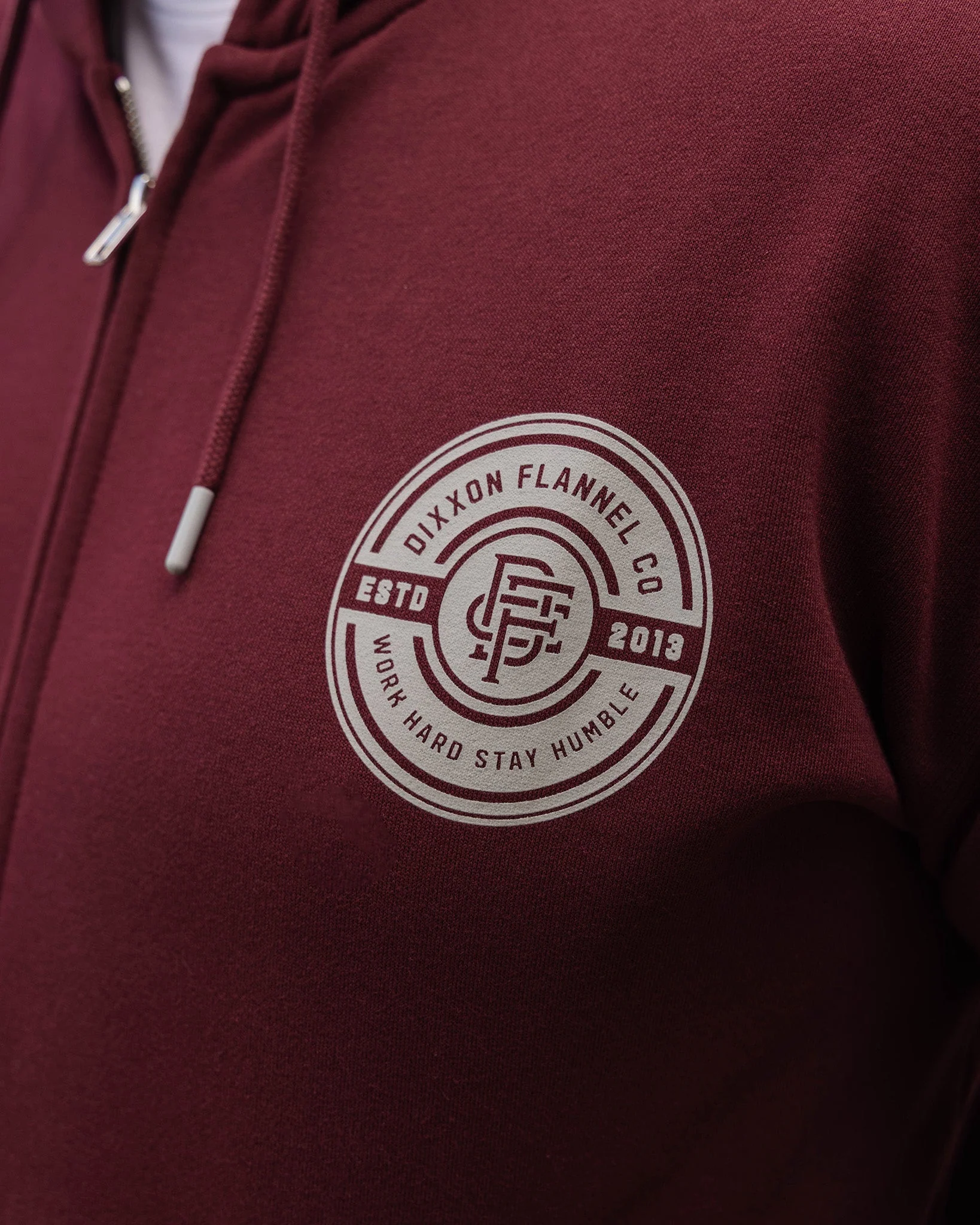 Gray Work Hard Badge Zip Up - Maroon