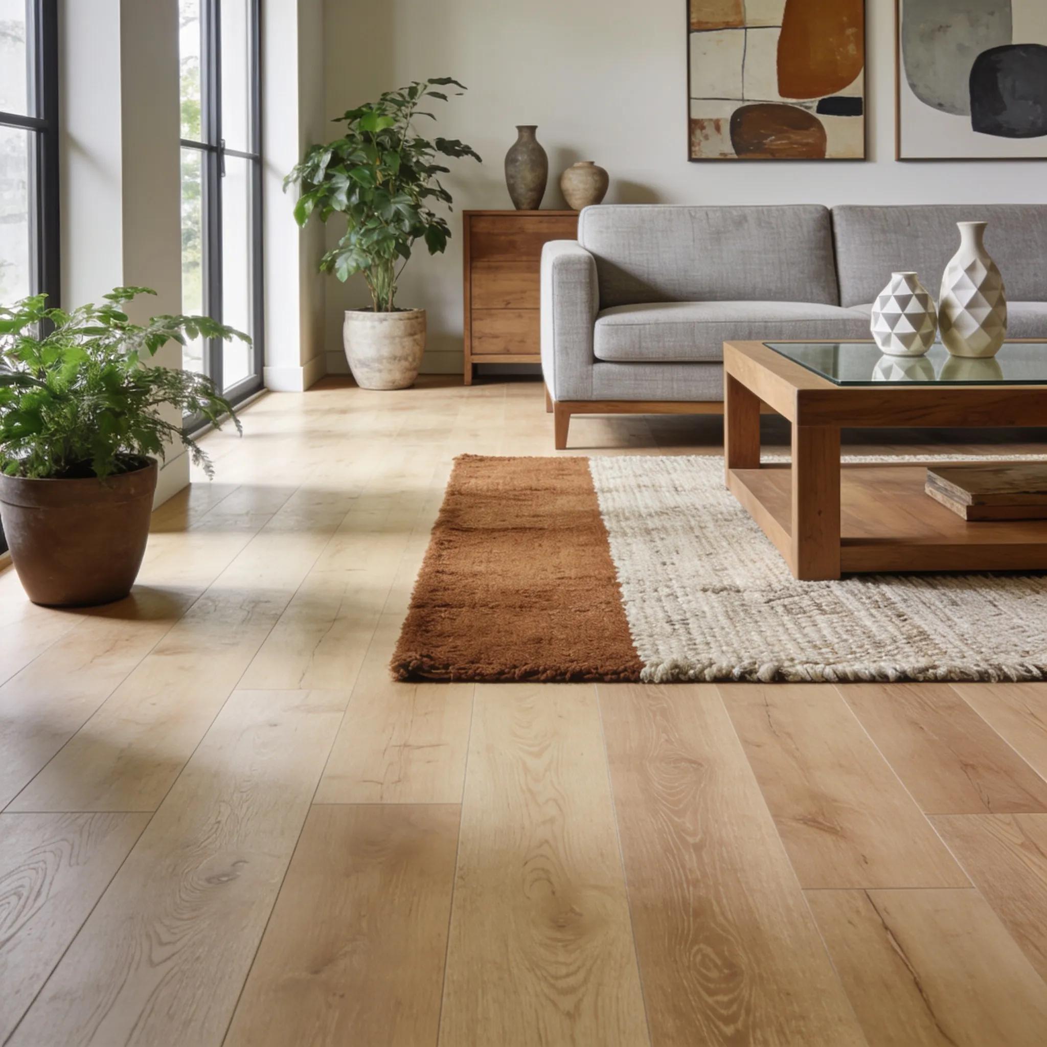 Stylish living space featuring eco-friendly luxury vinyl flooring that mimics timber and stone