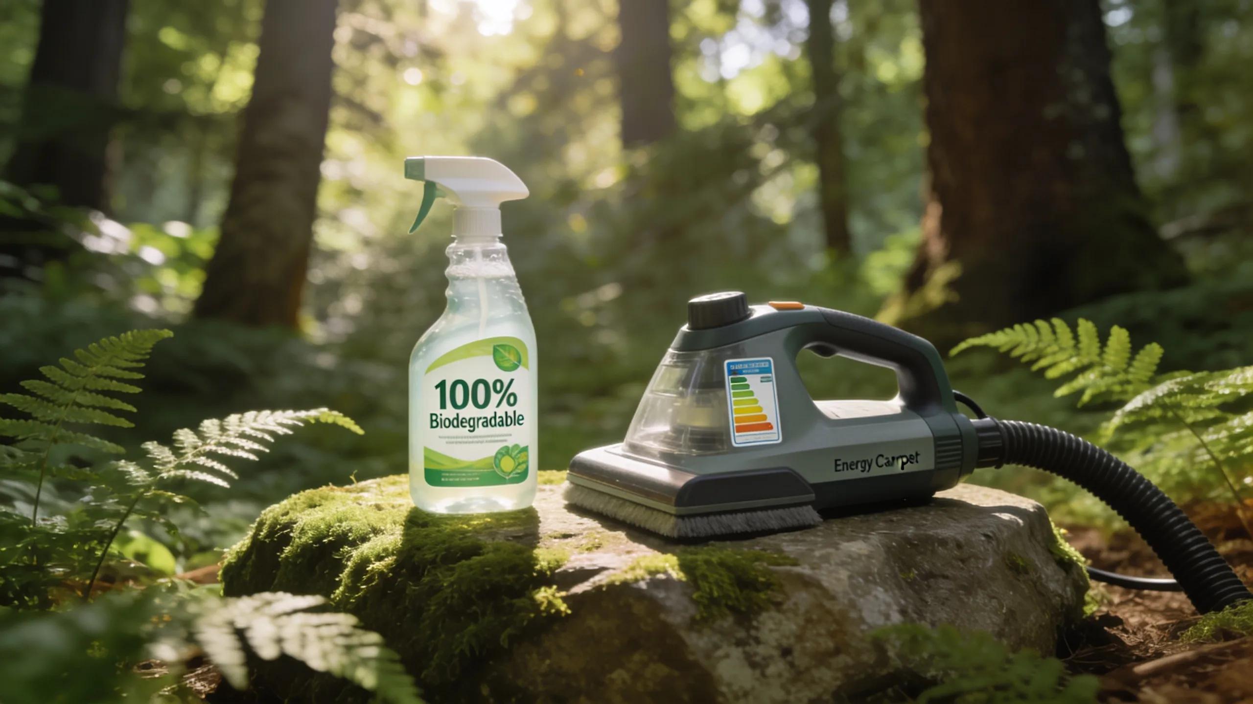 Eco-friendly carpet cleaning solutions and energy-efficient machines emphasising sustainability in cleaning practices