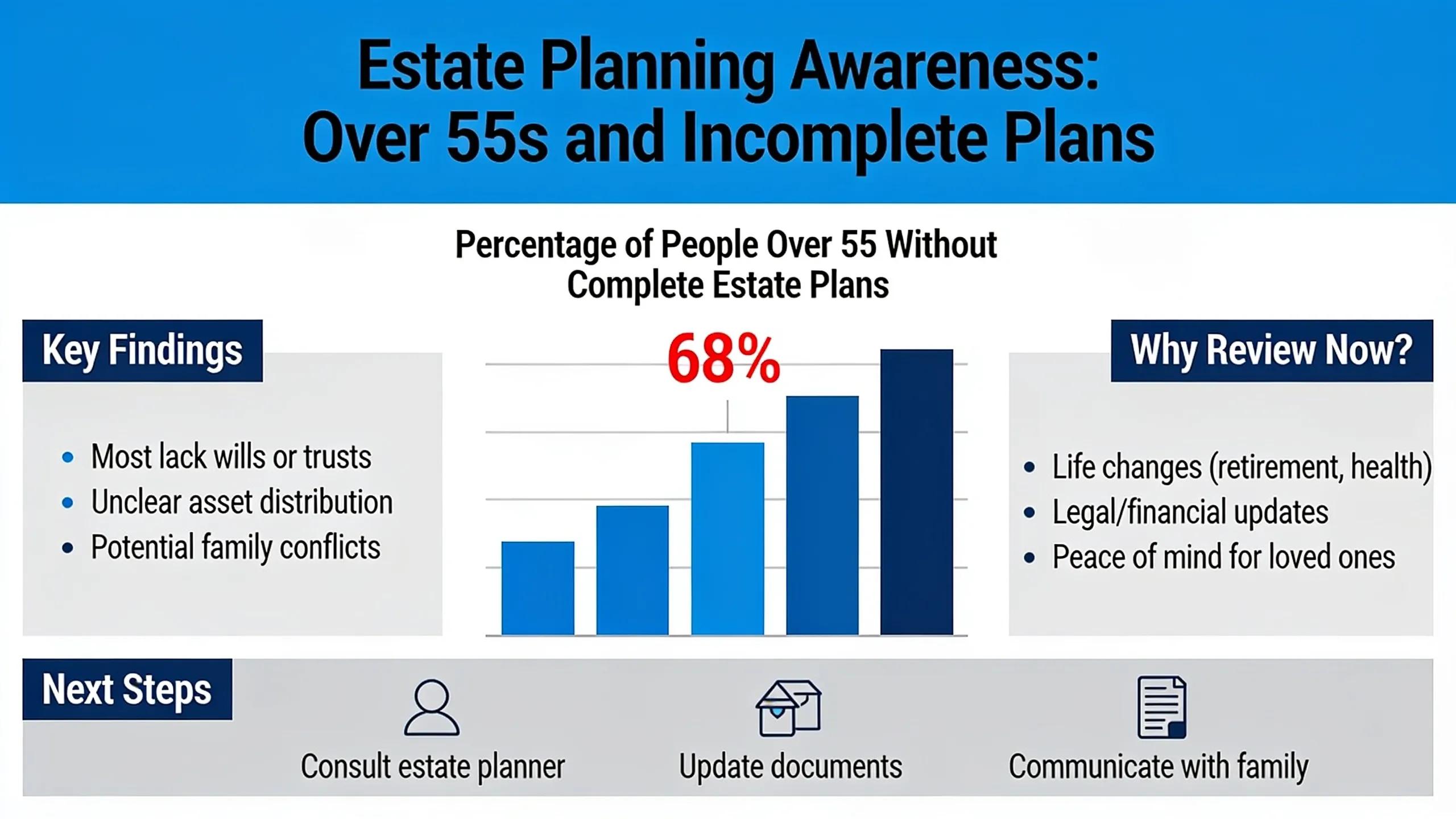 Most people over 55 do not have a complete estate plan, which is why reviewing