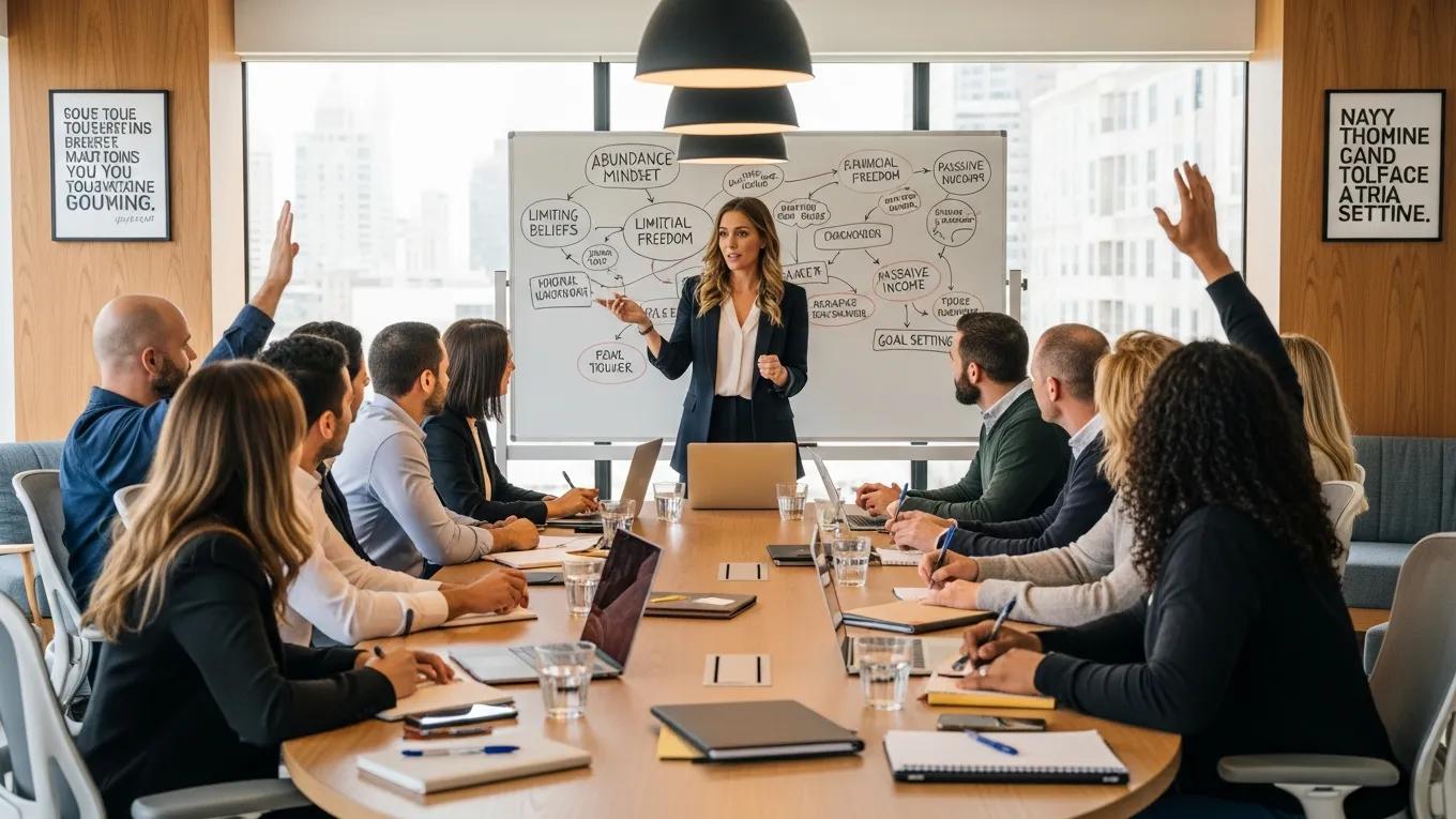 Group coaching session emphasizing mindset shifts for achieving financial independence Group coaching session emphasizing mindset shifts for achieving financial independence