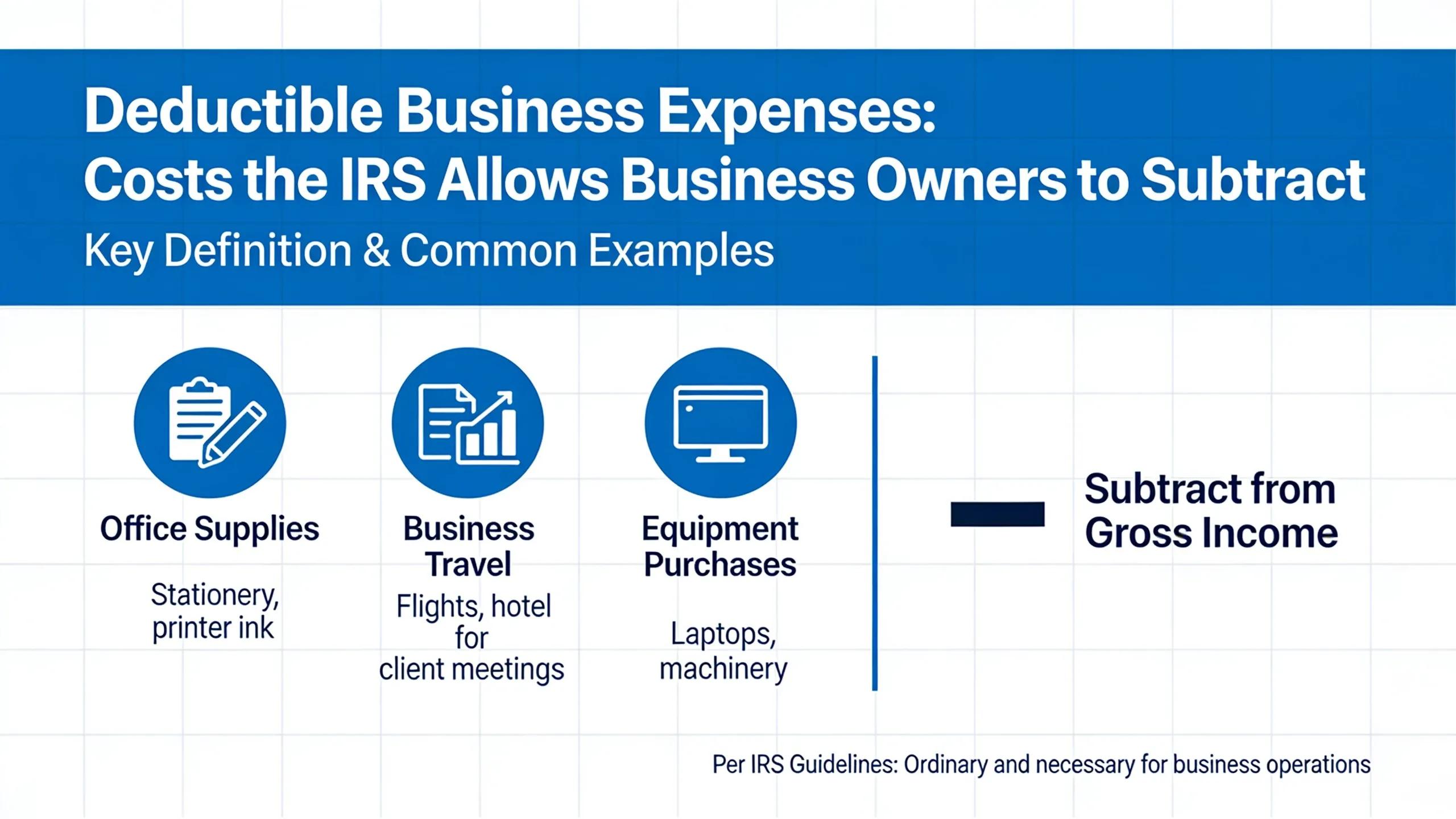 A deductible business expense is any cost the IRS allows business owners to subtract