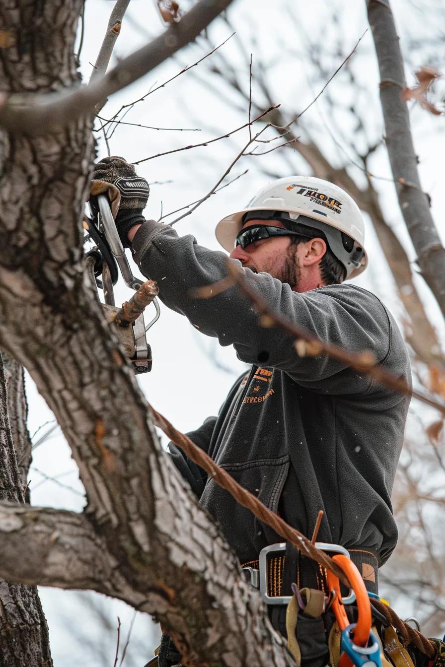 Professional arborist carefully trimming a tree in Willmar, MN, showcasing expert tree care and aesthetic enhancement