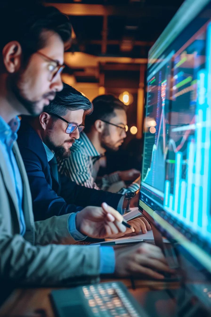 Digital marketing team analyzing cost per lead metrics with AI tools Digital marketing team analyzing cost per lead metrics with AI tools