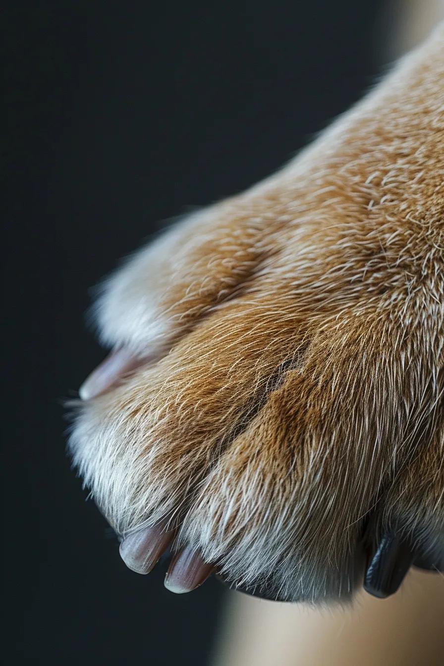 Close-up of a dog's paw highlighting nail anatomy, focusing on the quick for safe trimming