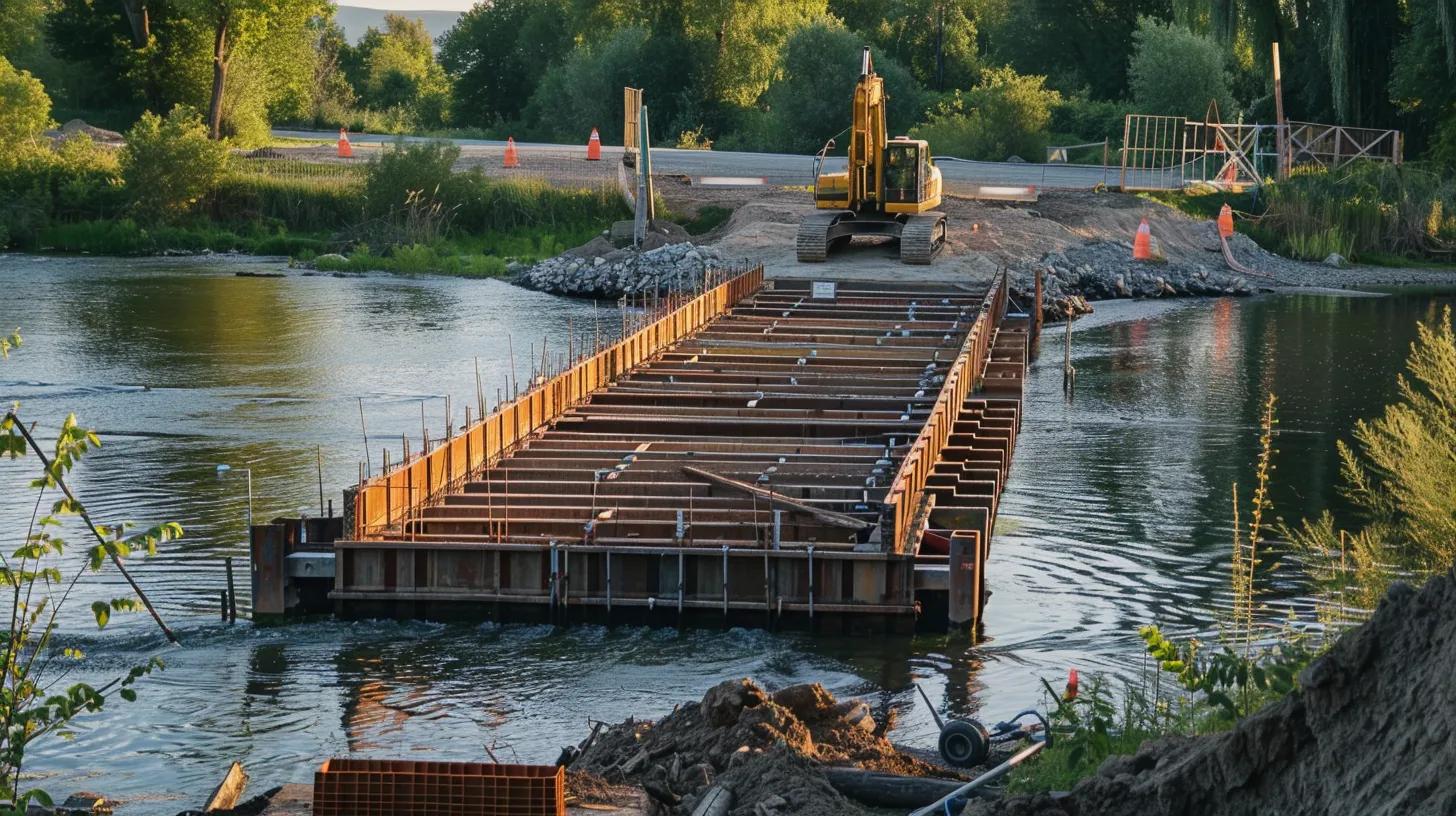 a temporary bridge being used to make a construction project possible