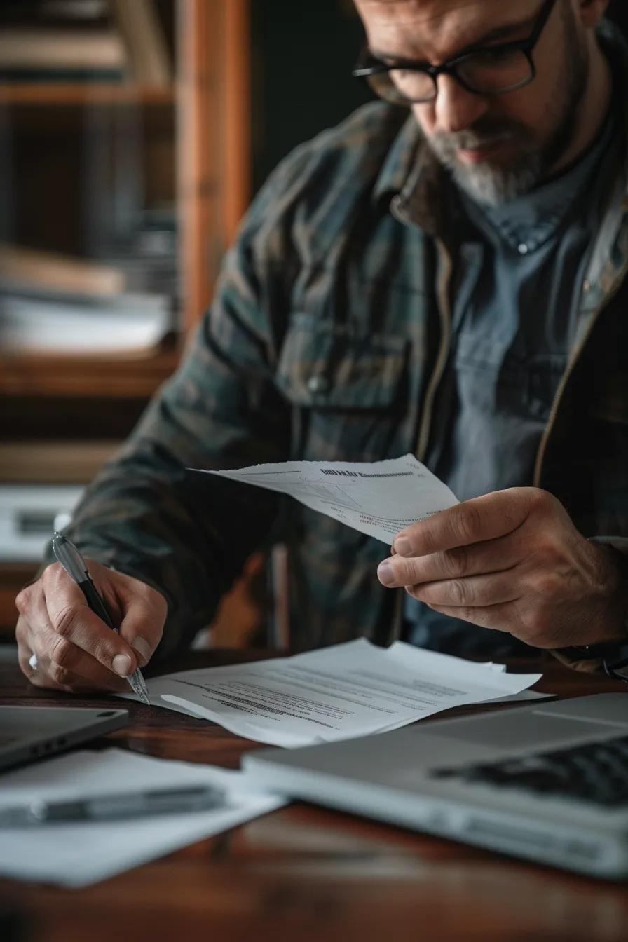 Veteran holding VA disability letter in a home office setting Veteran holding VA disability letter in a home office setting