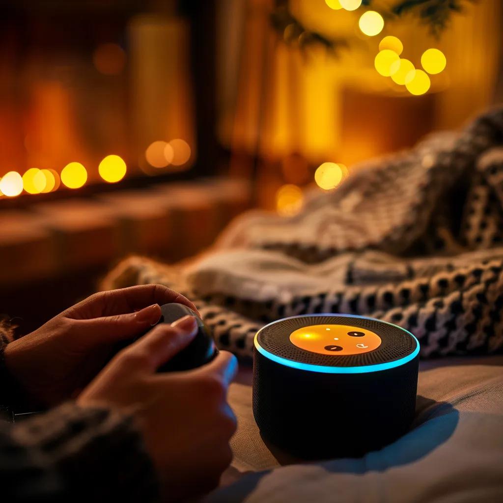 User interacting with a voice assistant, highlighting effective voice search optimization strategies.