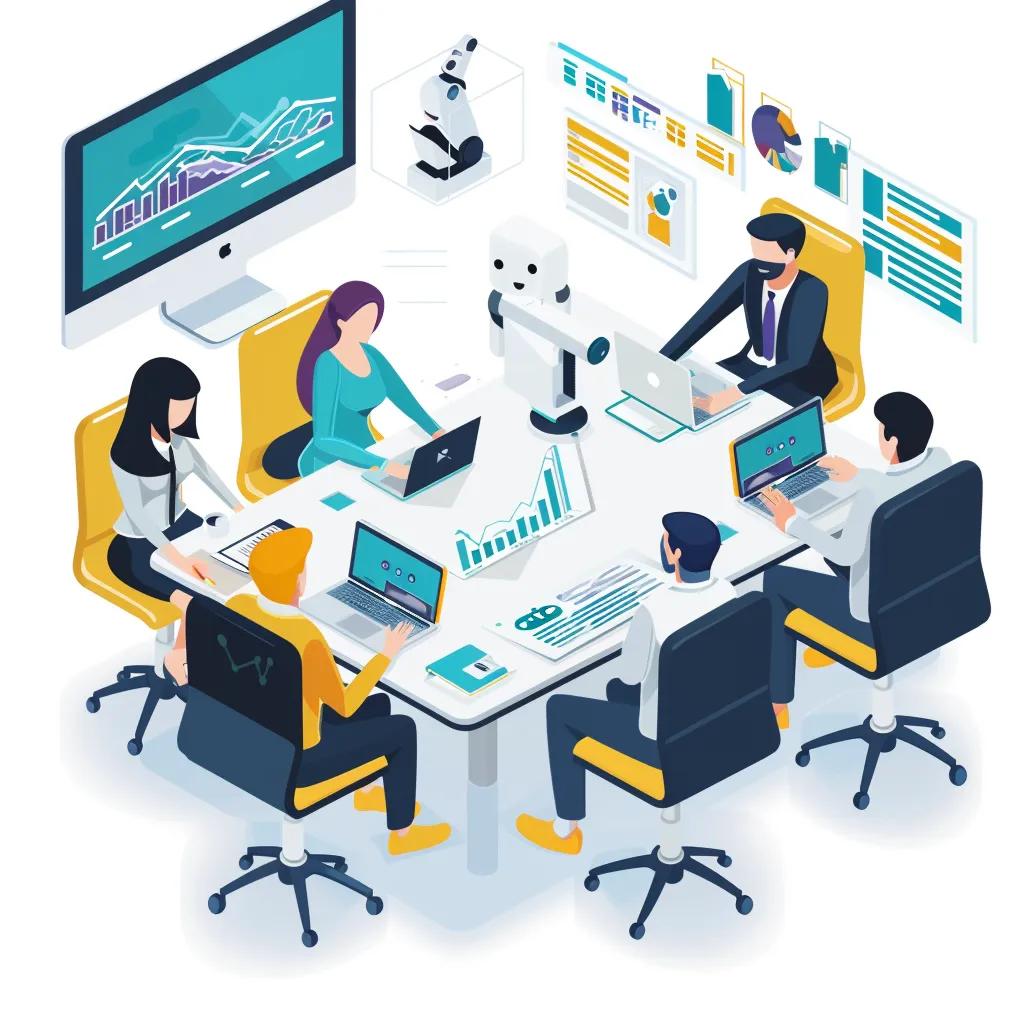 Team evaluating AI chatbot providers in a modern office
