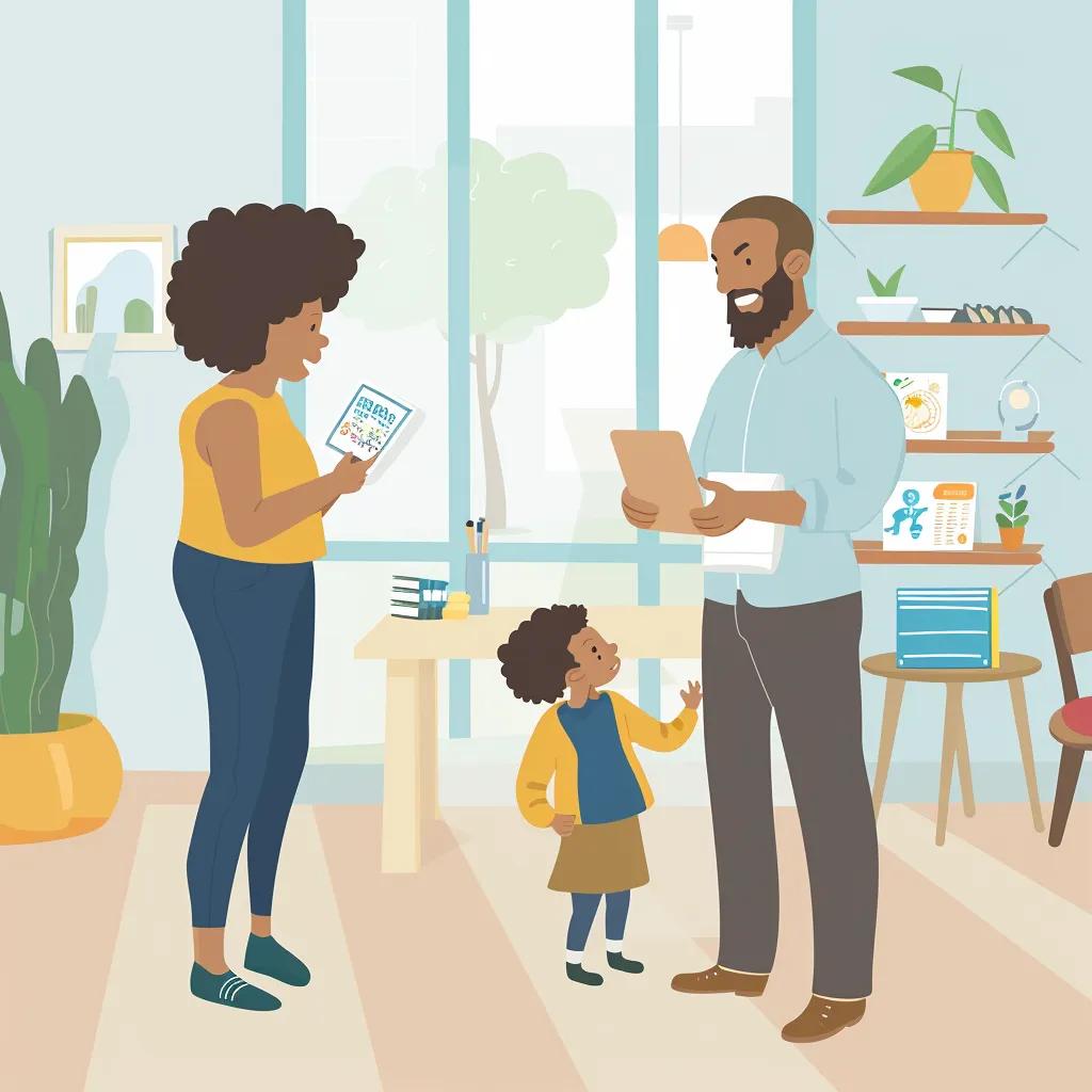 Parent and child touring Chroma Academy, engaging with staff