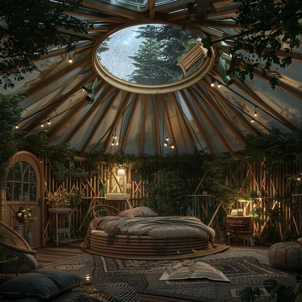 A yurt in a natural setting, highlighting its unique design and connection to nature for a glamping experience