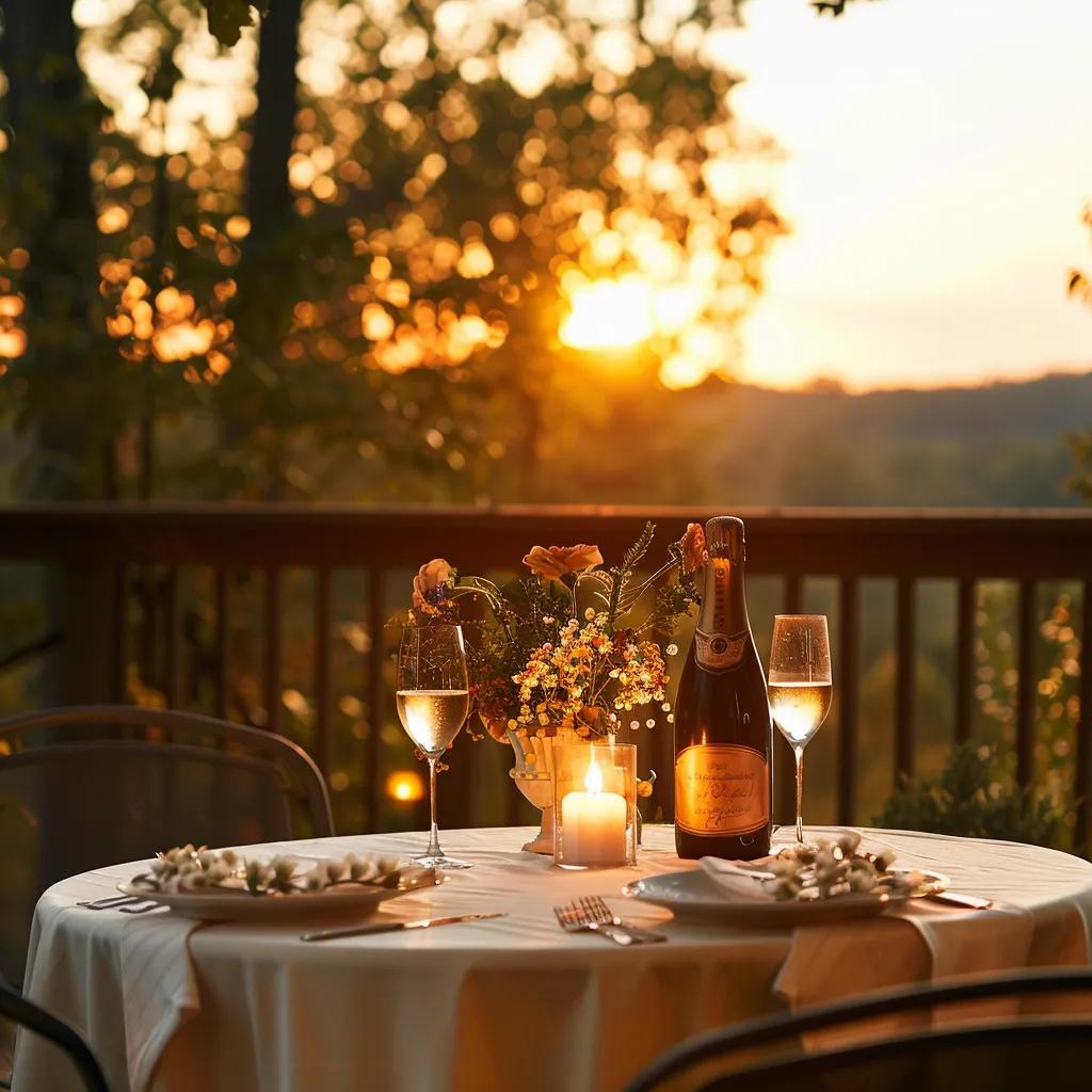 Romantic outdoor dining setup for anniversary celebration, showcasing intimacy and scenic beauty