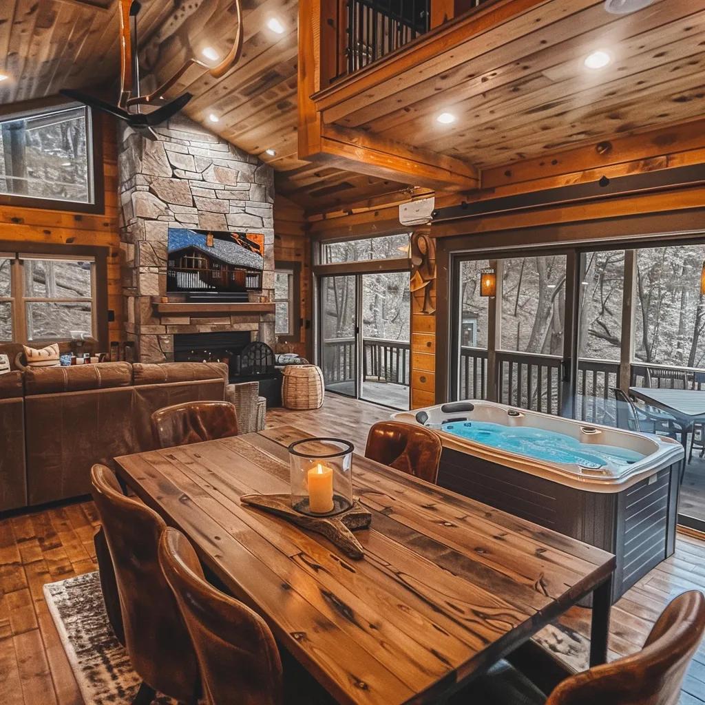 Cozy cabin interior with a well-equipped kitchen and warm living space — comforts for an easy stay