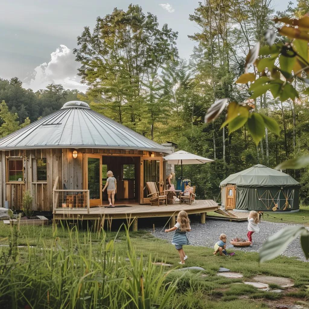 A family cabin and a yurt at Walker Creek Farms — rustic, kid-friendly, with outdoor access