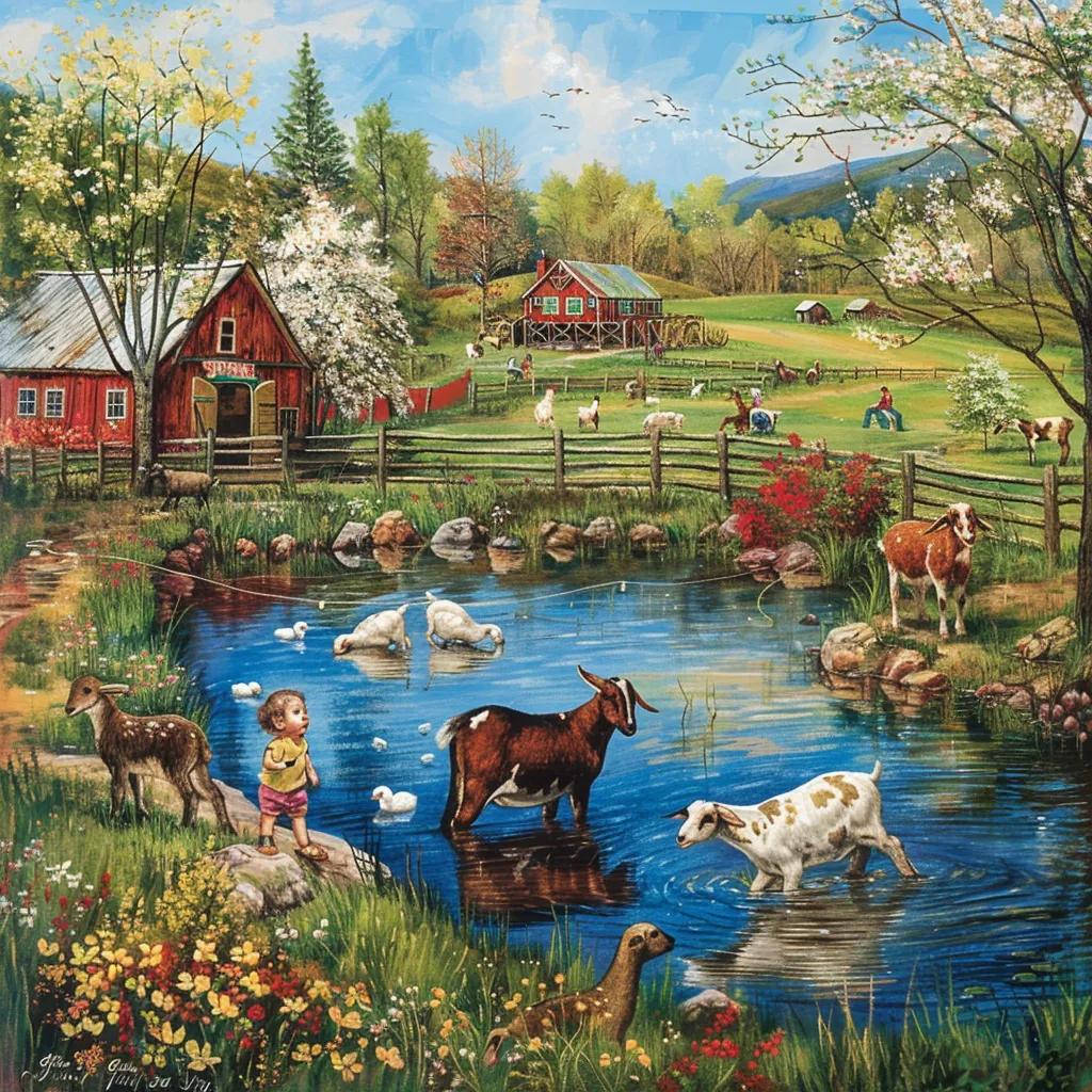 Blooming meadows and children meeting baby goats at Walker Creek Farms in spring